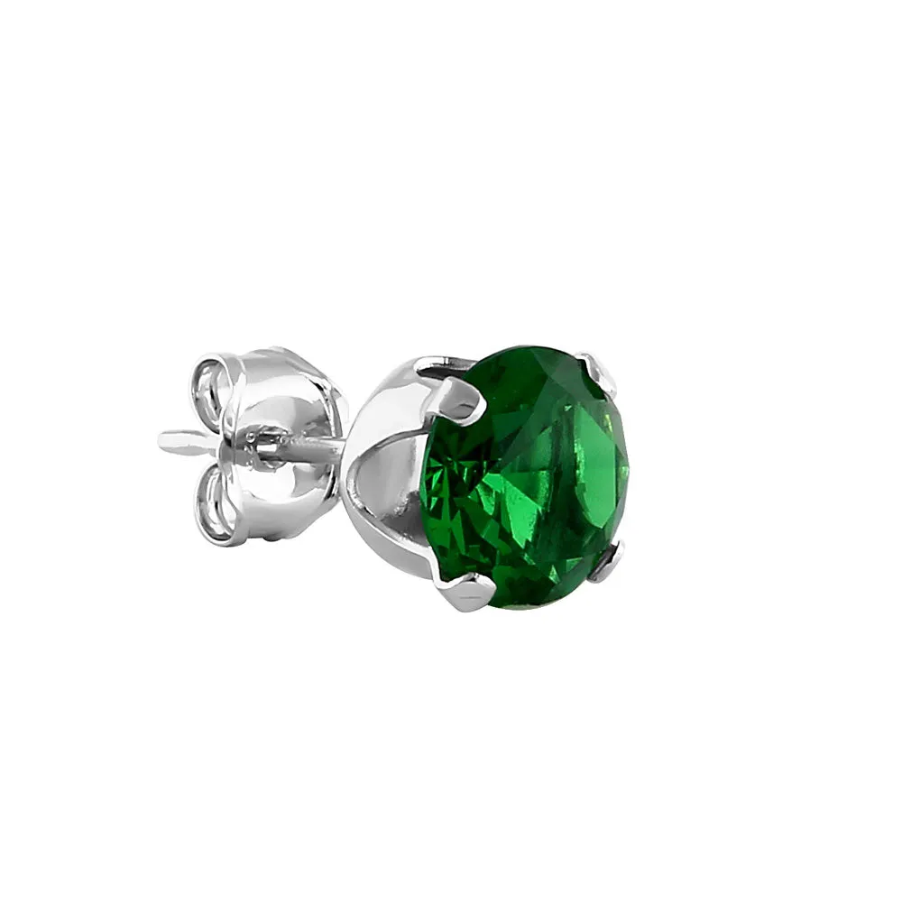 0.5ct Sterling Silver Round Green CZ Stud Earrings 4mm