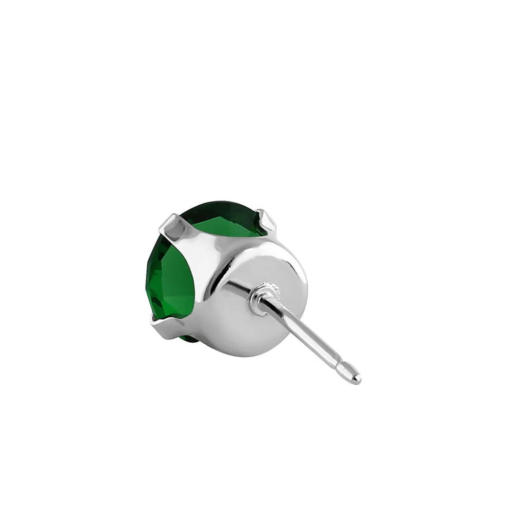 0.5ct Sterling Silver Round Green CZ Stud Earrings 4mm
