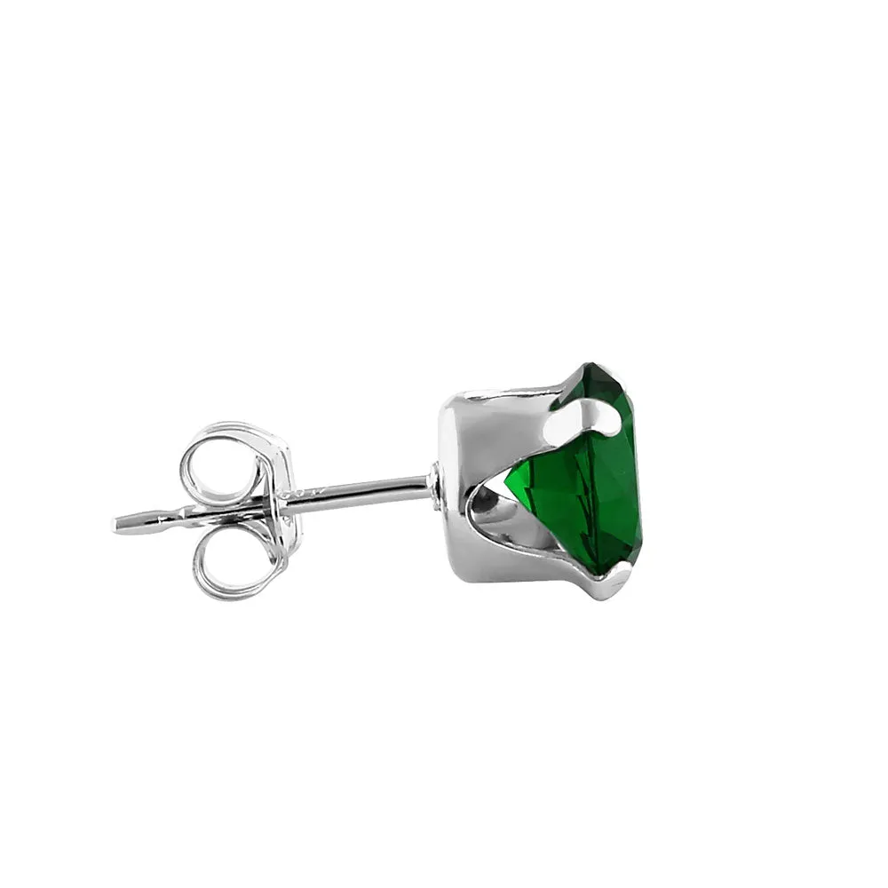 0.5ct Sterling Silver Round Green CZ Stud Earrings 4mm