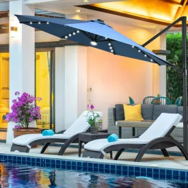 10 Ft. Patio Offset Cantilever Umbrella with Solar Lights - Blue