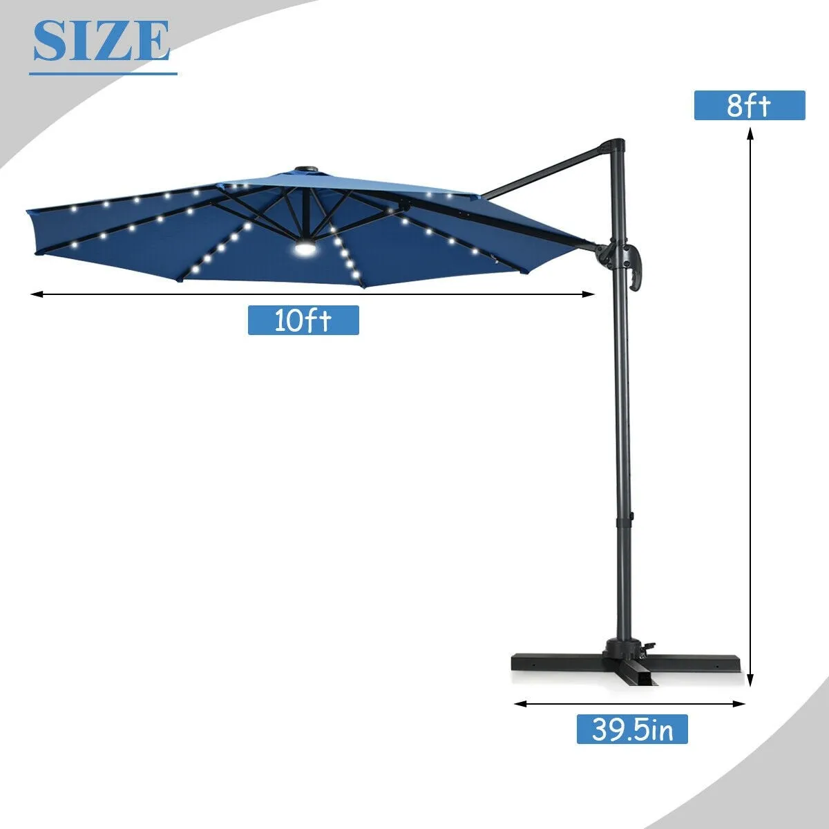10 Ft. Patio Offset Cantilever Umbrella with Solar Lights - Blue