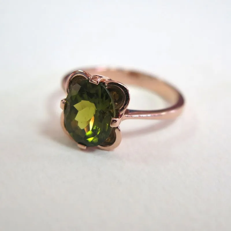 14K Rose Gold Oval Green Peridot 8X10mm Ring