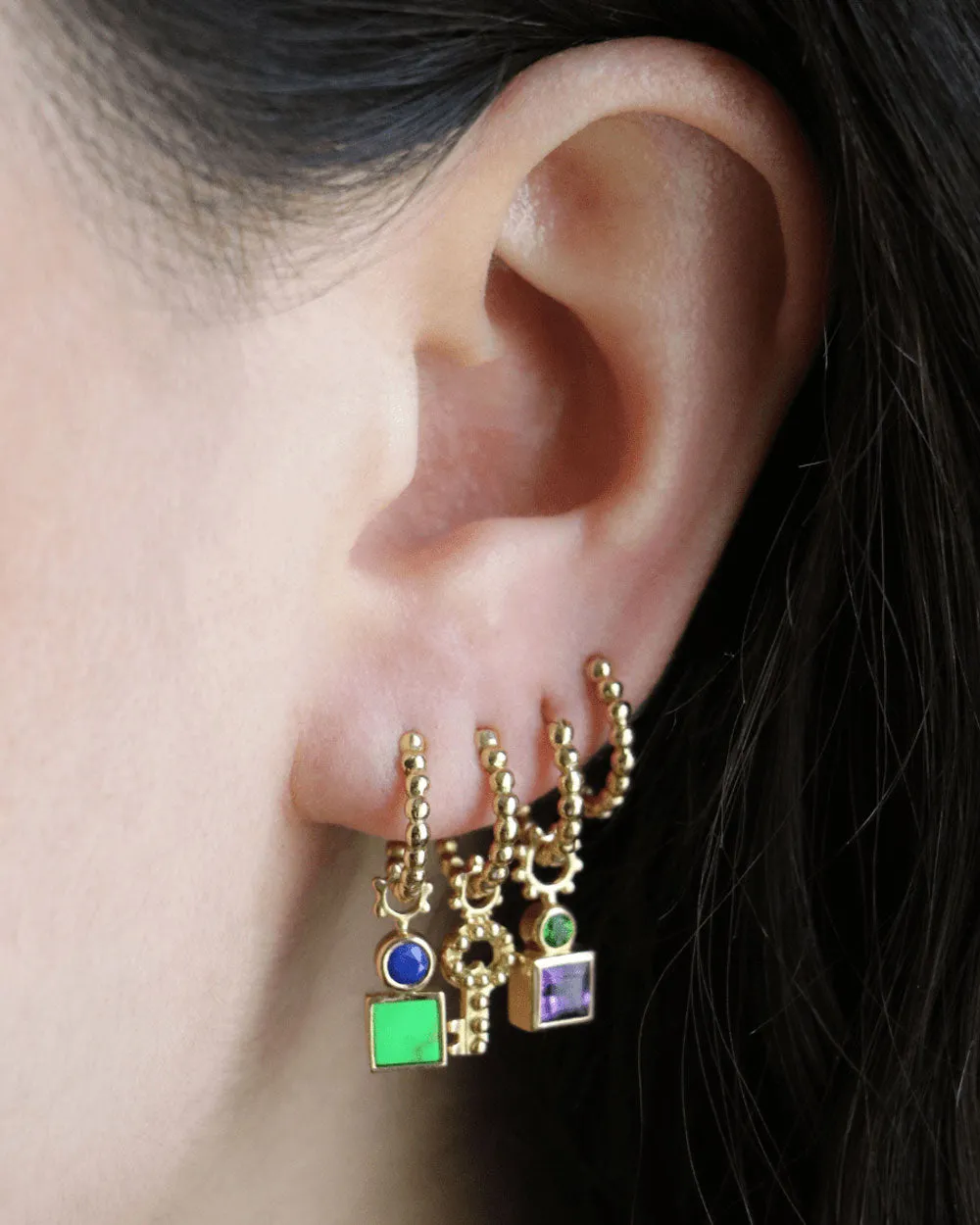 18k Yellow Gold Green Diopside Hoop Charm