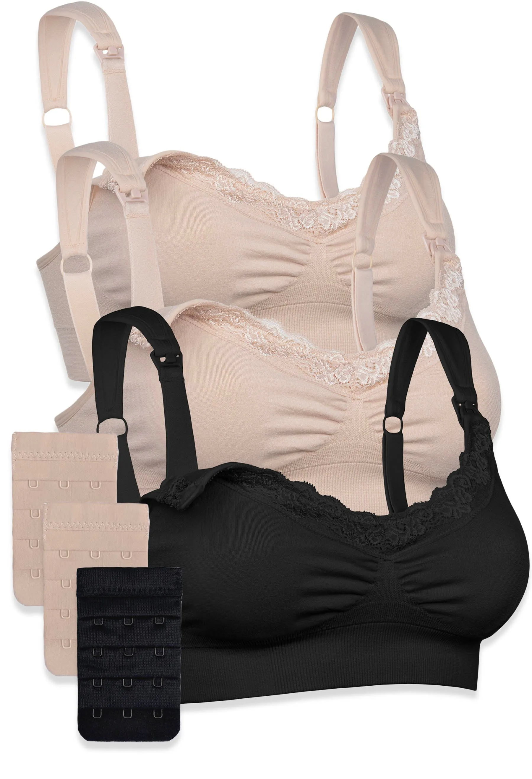 3 Pack Cushion Padded Strap Wire Free Maternity and Nursing Bra   Bra Extender Set
