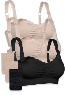 3 Pack Cushion Padded Strap Wire Free Maternity and Nursing Bra   Bra Extender Set