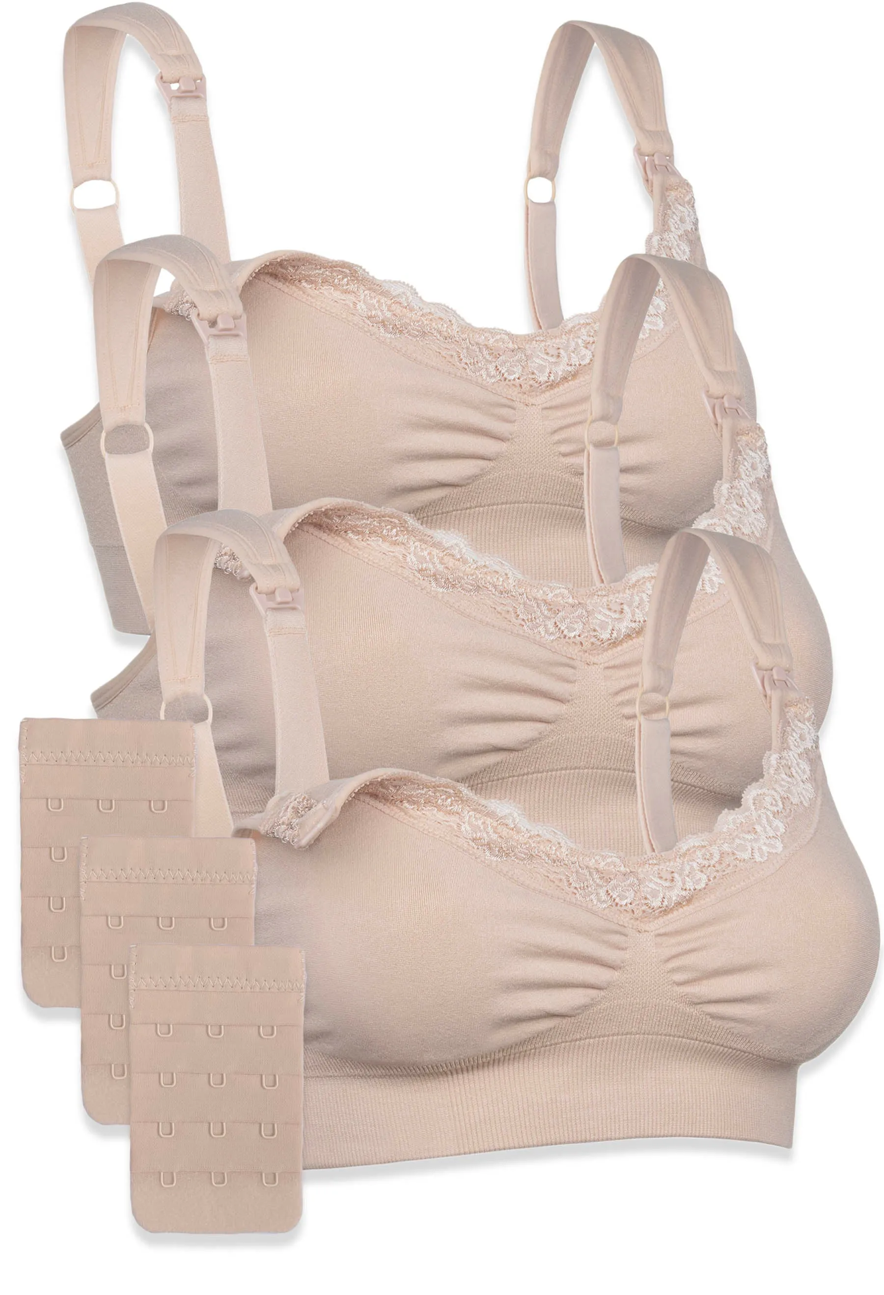 3 Pack Cushion Padded Strap Wire Free Maternity and Nursing Bra   Bra Extender Set