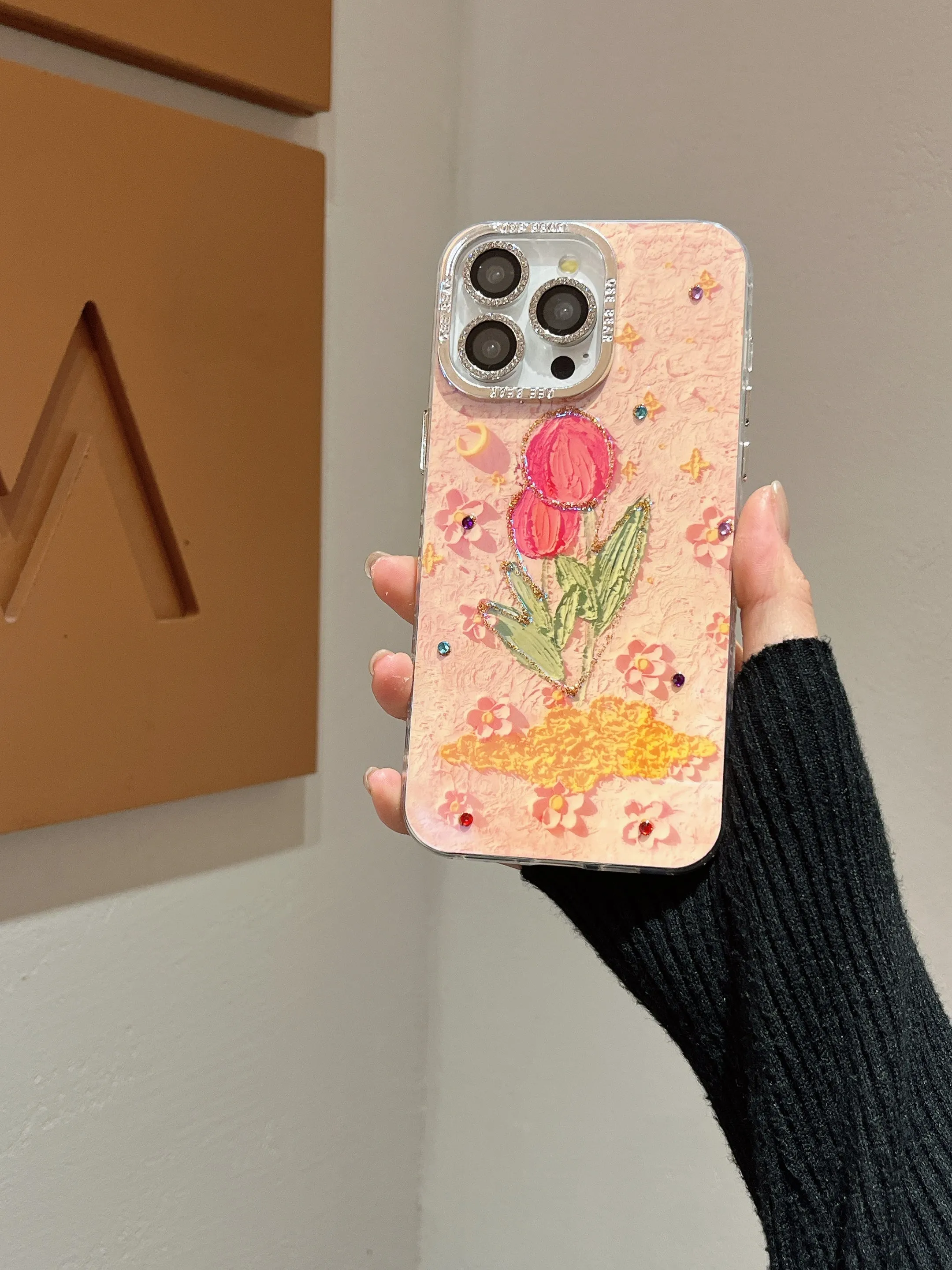 3D Effect Holographic Effect Silicon Case for iPhone With Diamond Camera Protection ( Lily And Panda)