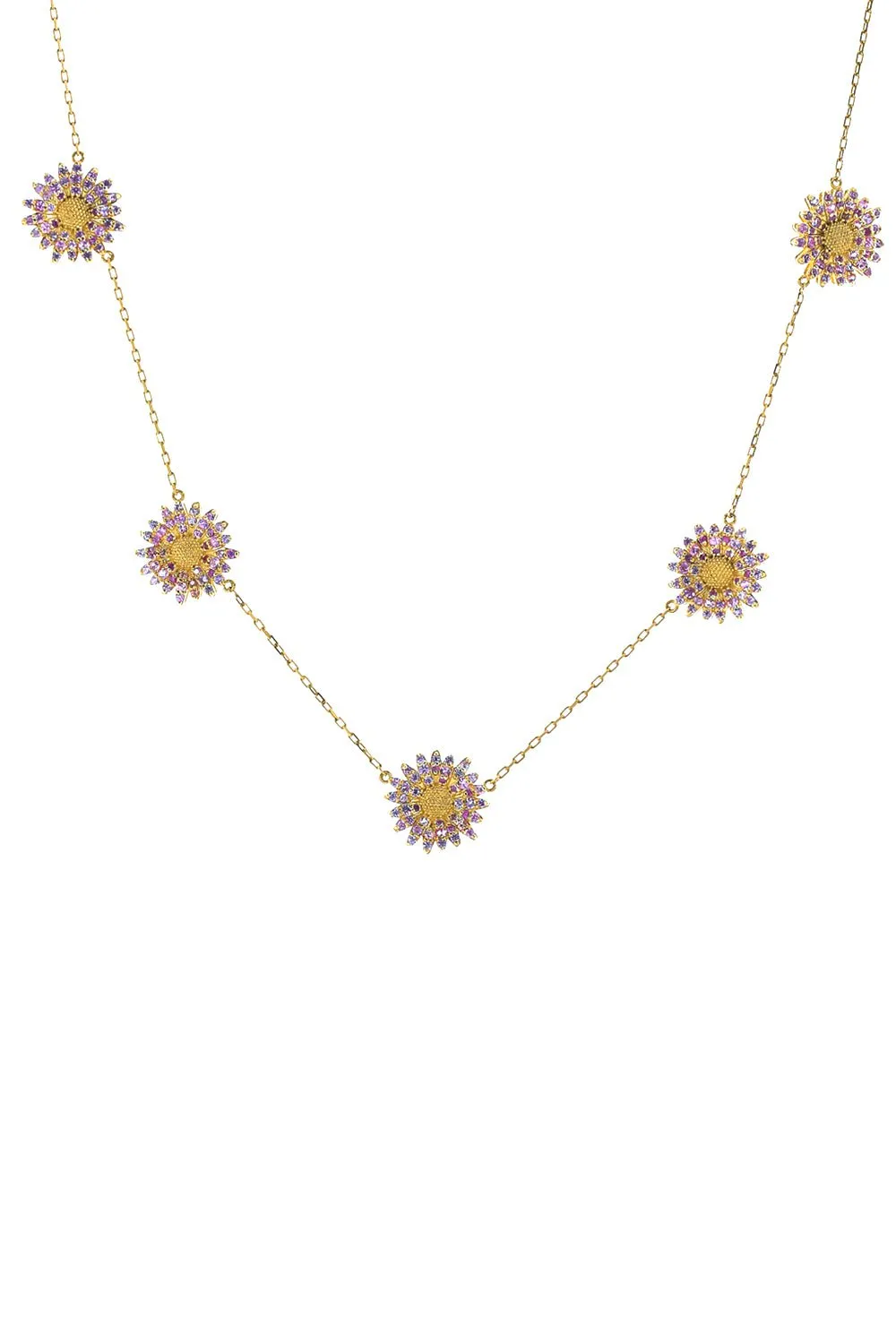 5 Station Pink Sapphire Daisy Necklace