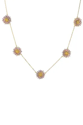 5 Station Pink Sapphire Daisy Necklace