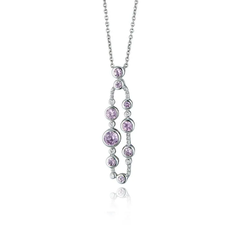9ct White Gold & Pink Sapphire Loop Pendant Necklace