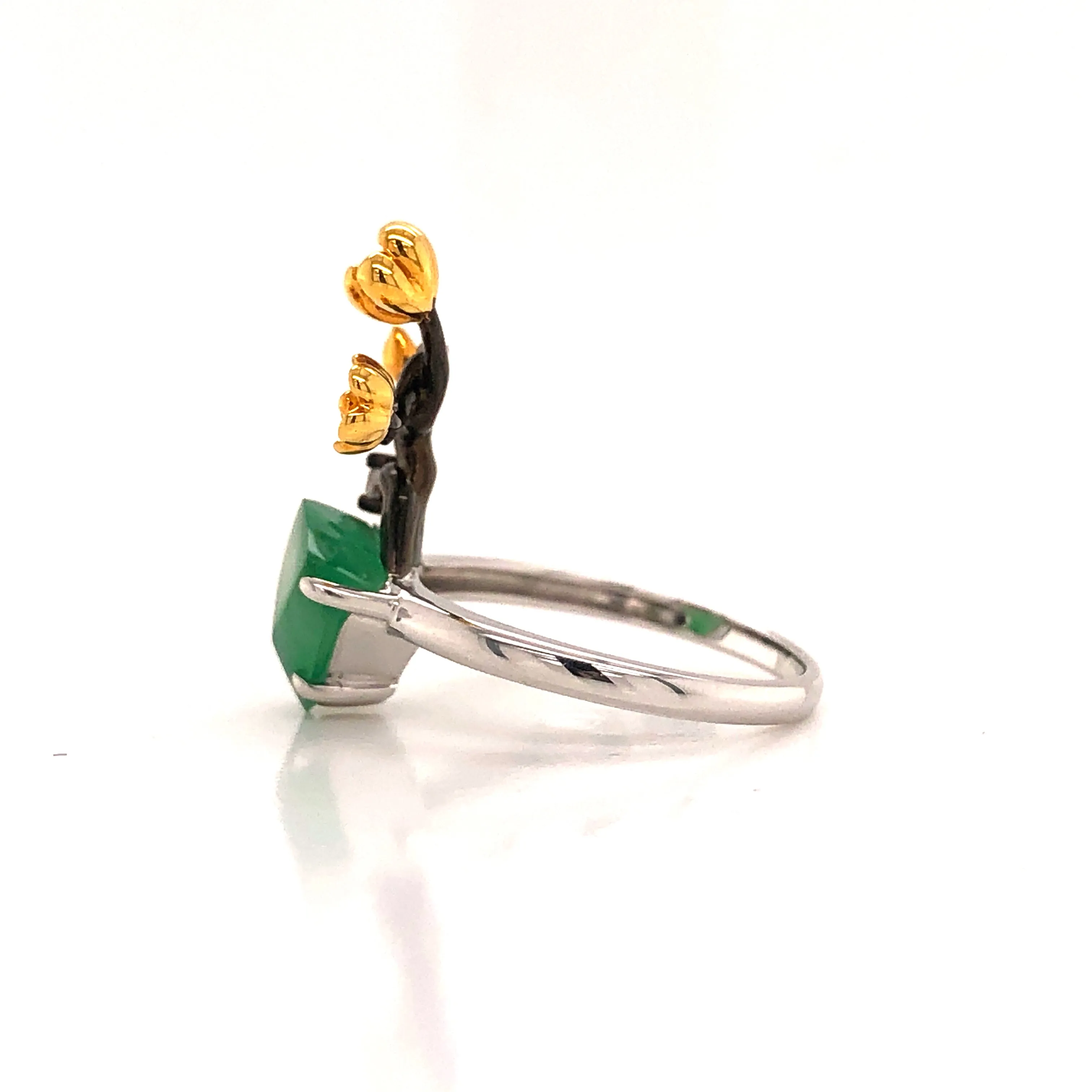 A-Grade Natural Jadeite Bonsai Ring (18k Black Gold, Yellow Gold, White Gold & Diamonds) No.161423