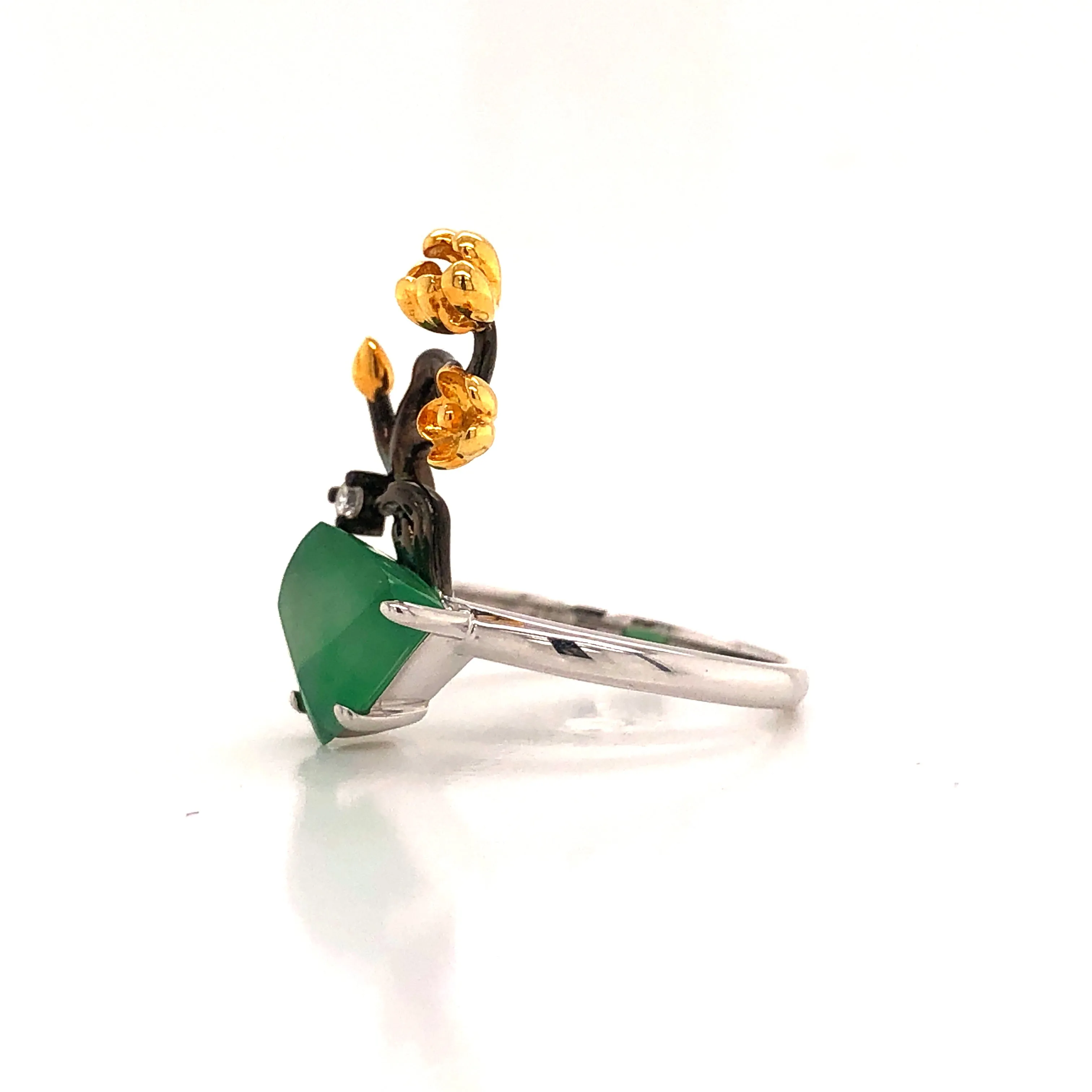 A-Grade Natural Jadeite Bonsai Ring (18k Black Gold, Yellow Gold, White Gold & Diamonds) No.161423