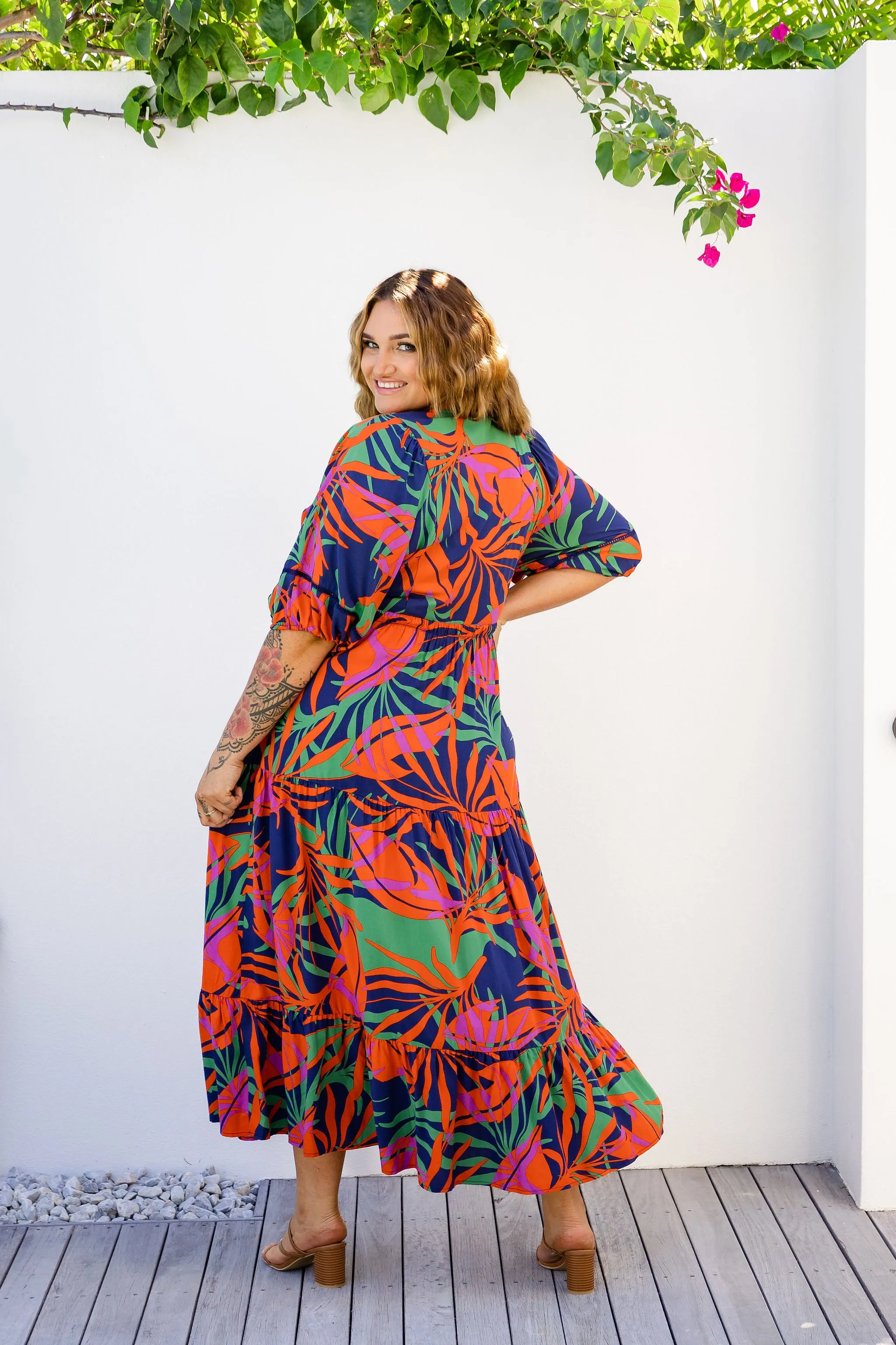 Addison Dress in Midnight Palm