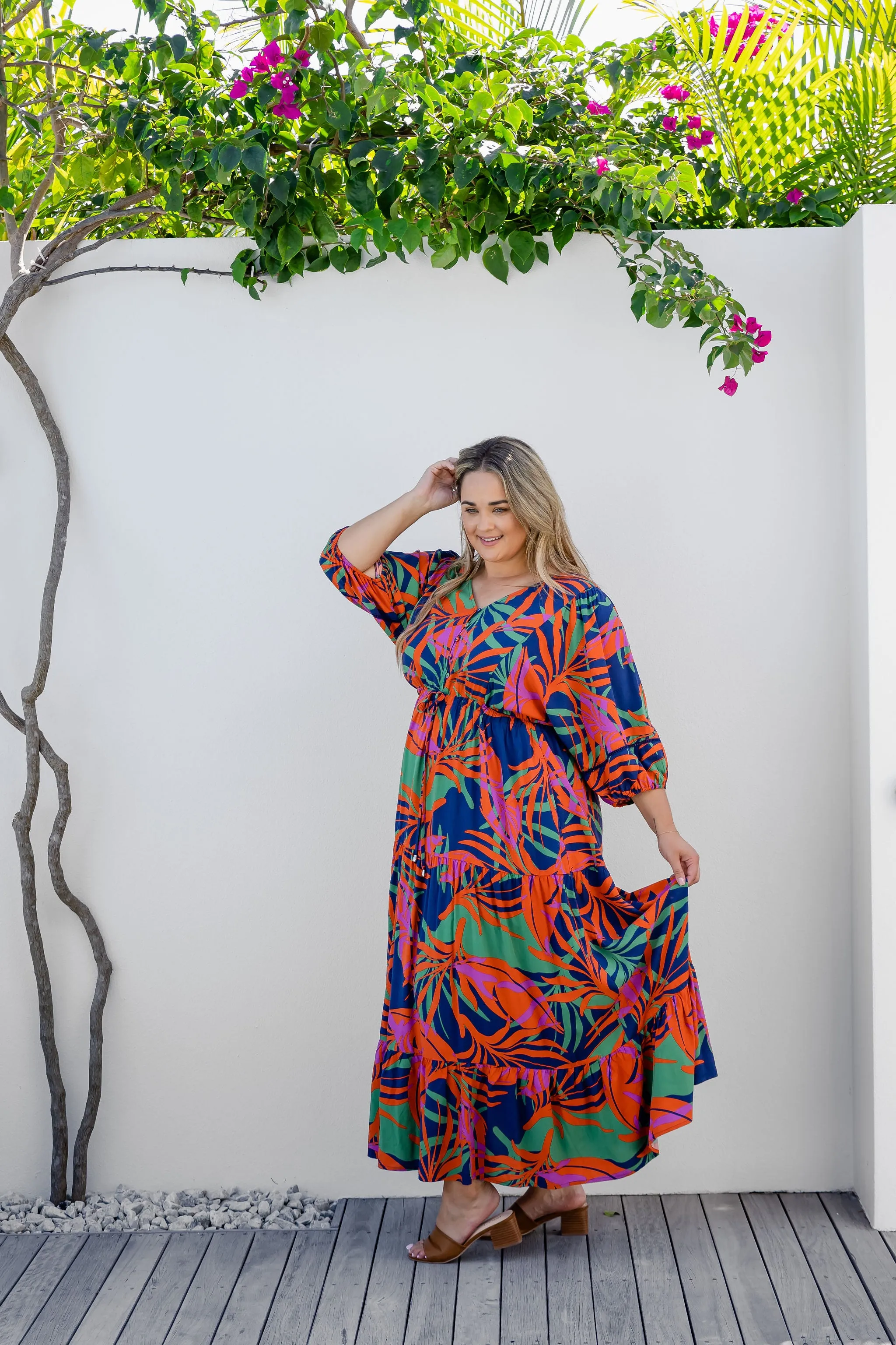 Addison Dress in Midnight Palm