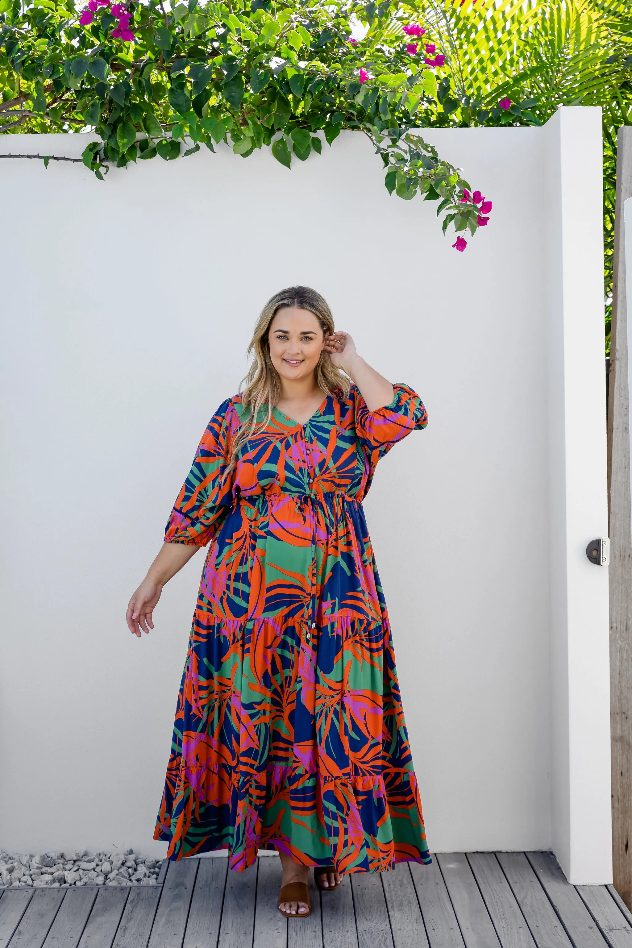 Addison Dress in Midnight Palm