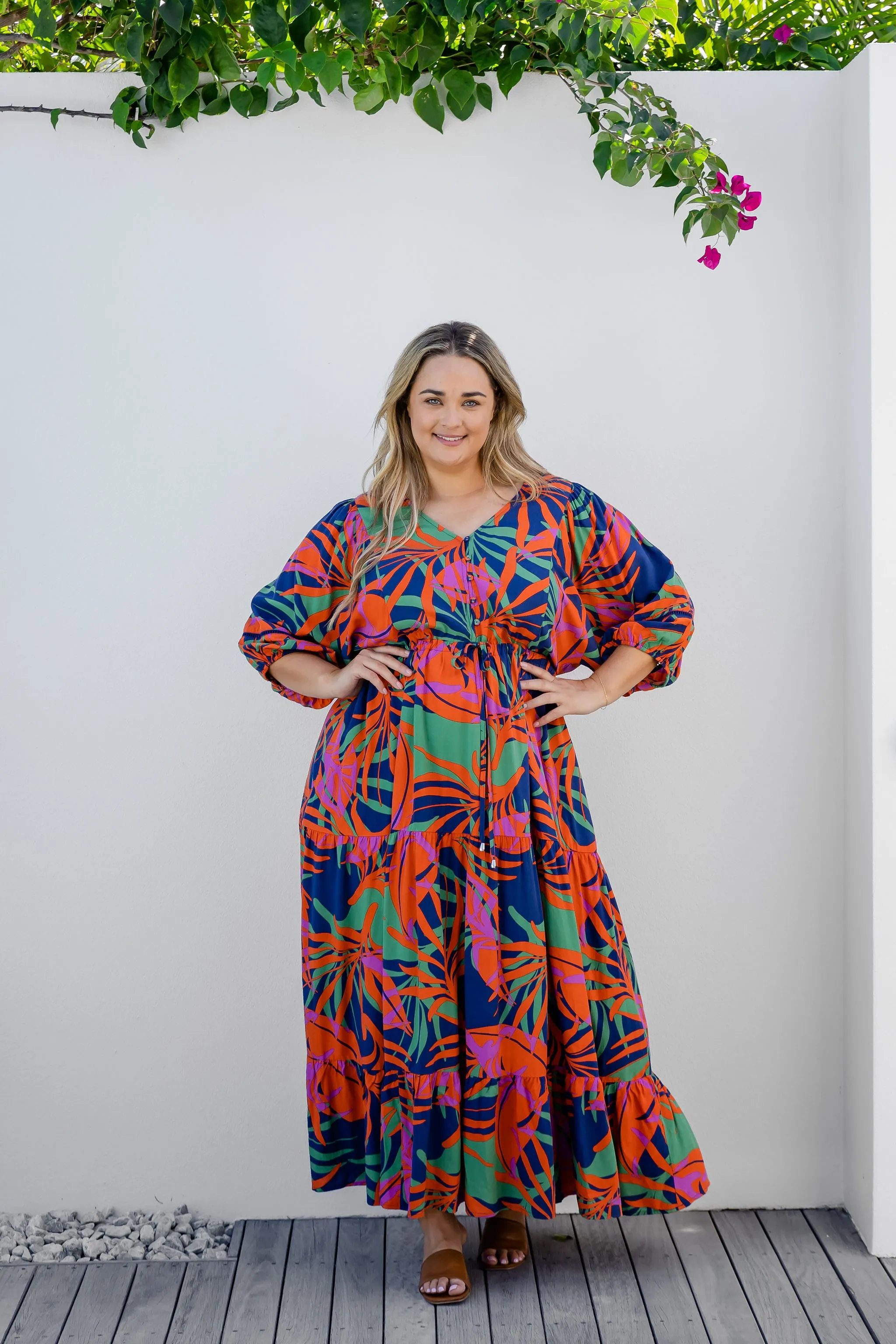 Addison Dress in Midnight Palm