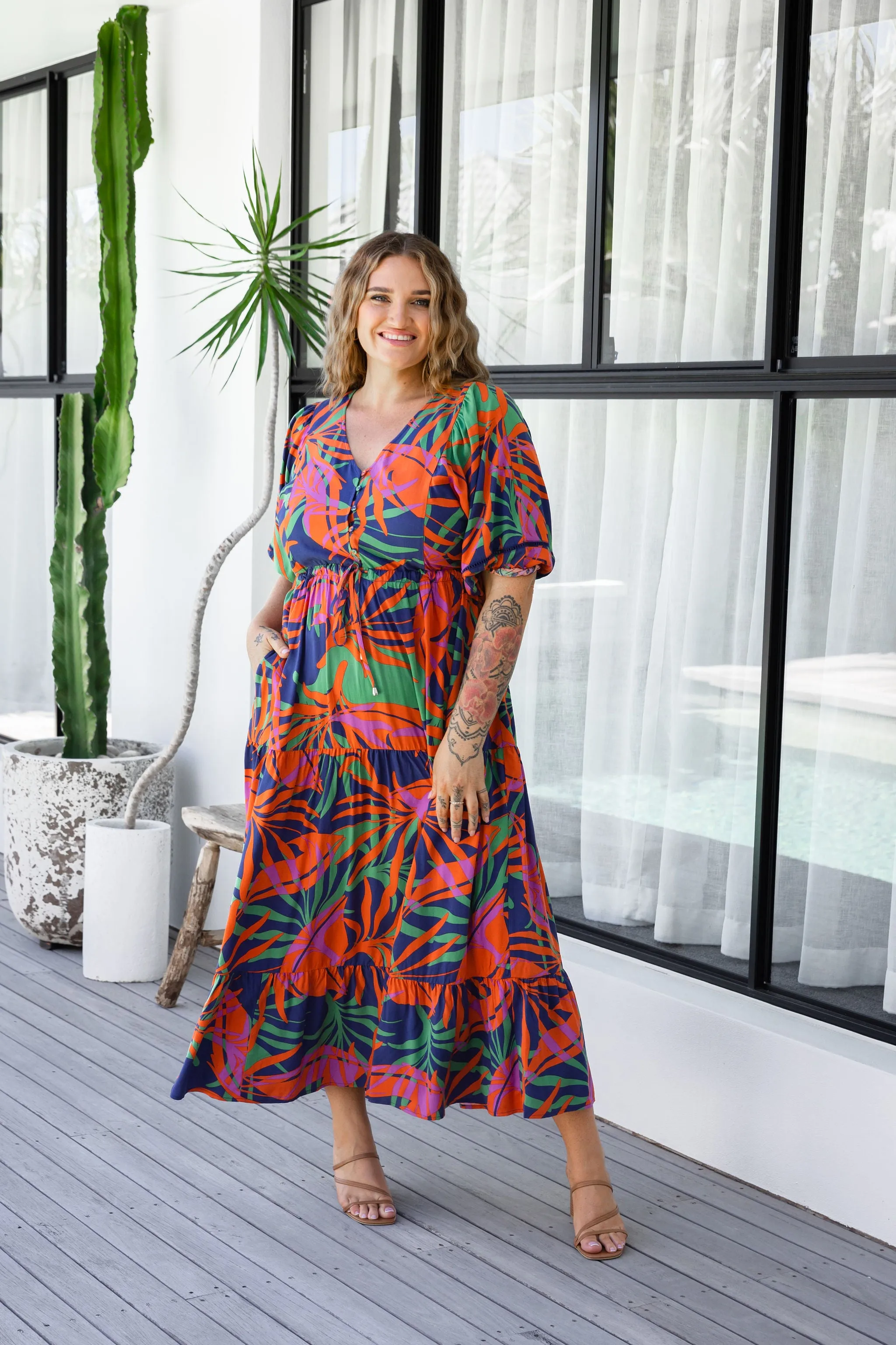 Addison Dress in Midnight Palm