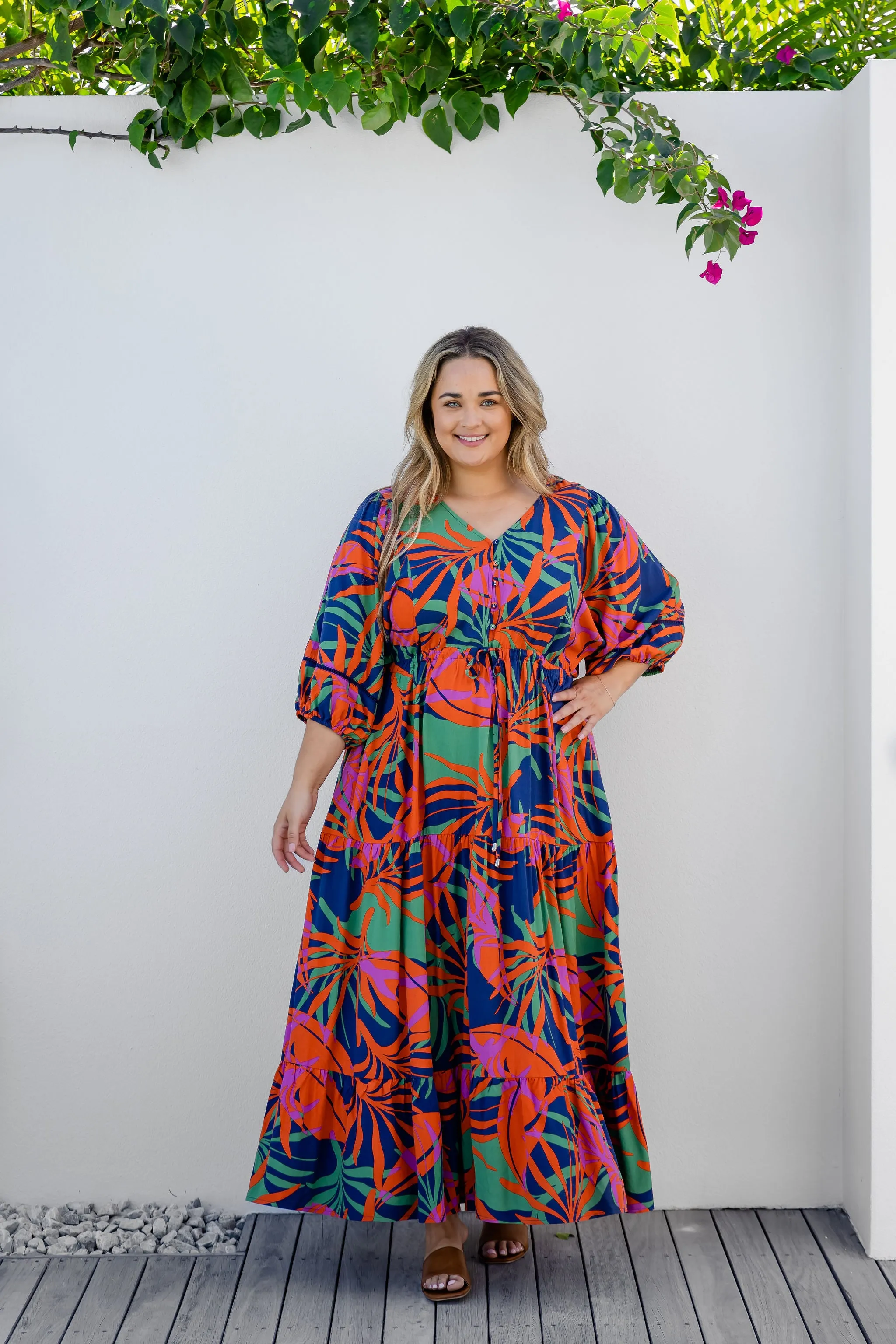 Addison Dress in Midnight Palm