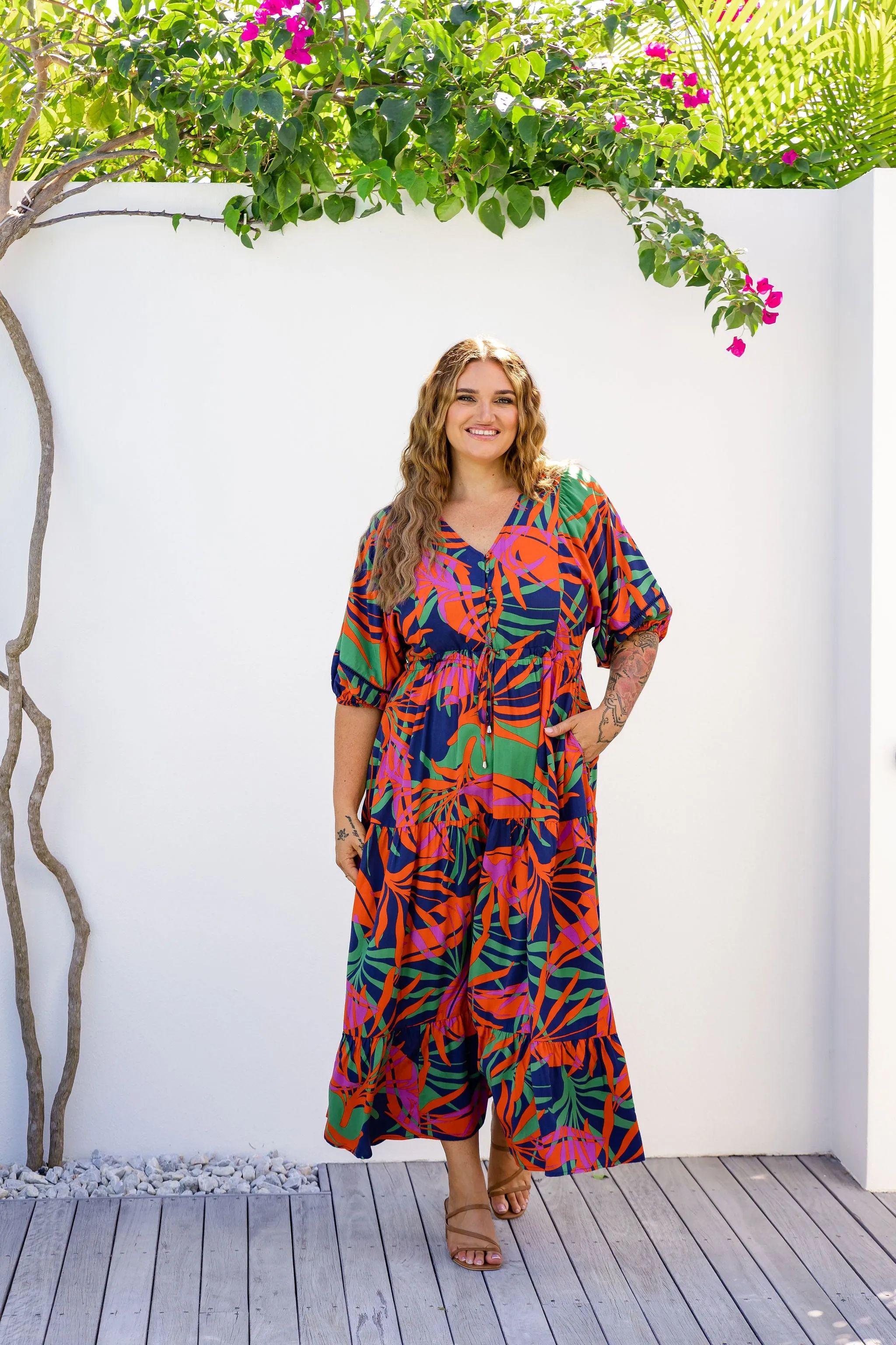 Addison Dress in Midnight Palm