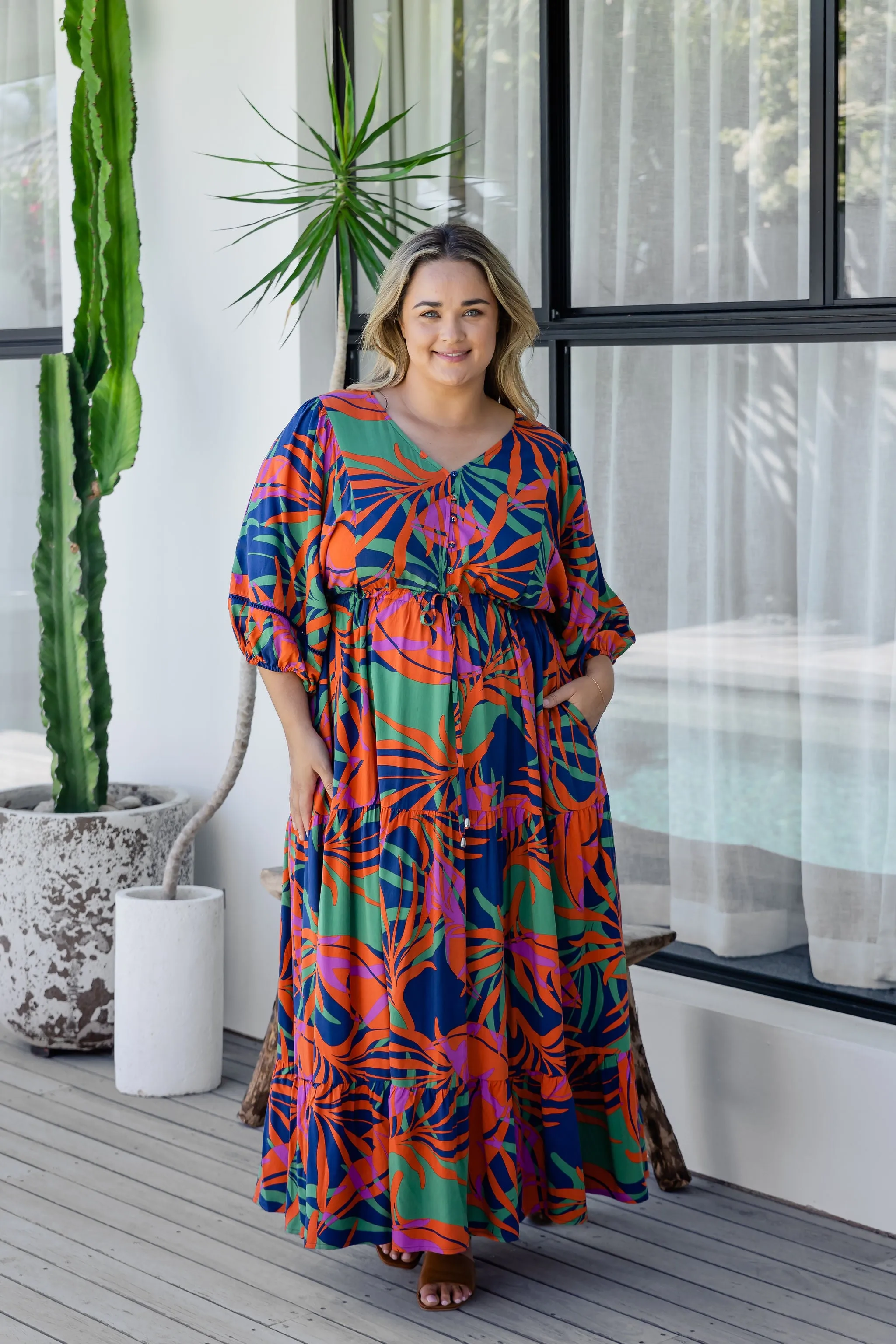 Addison Dress in Midnight Palm
