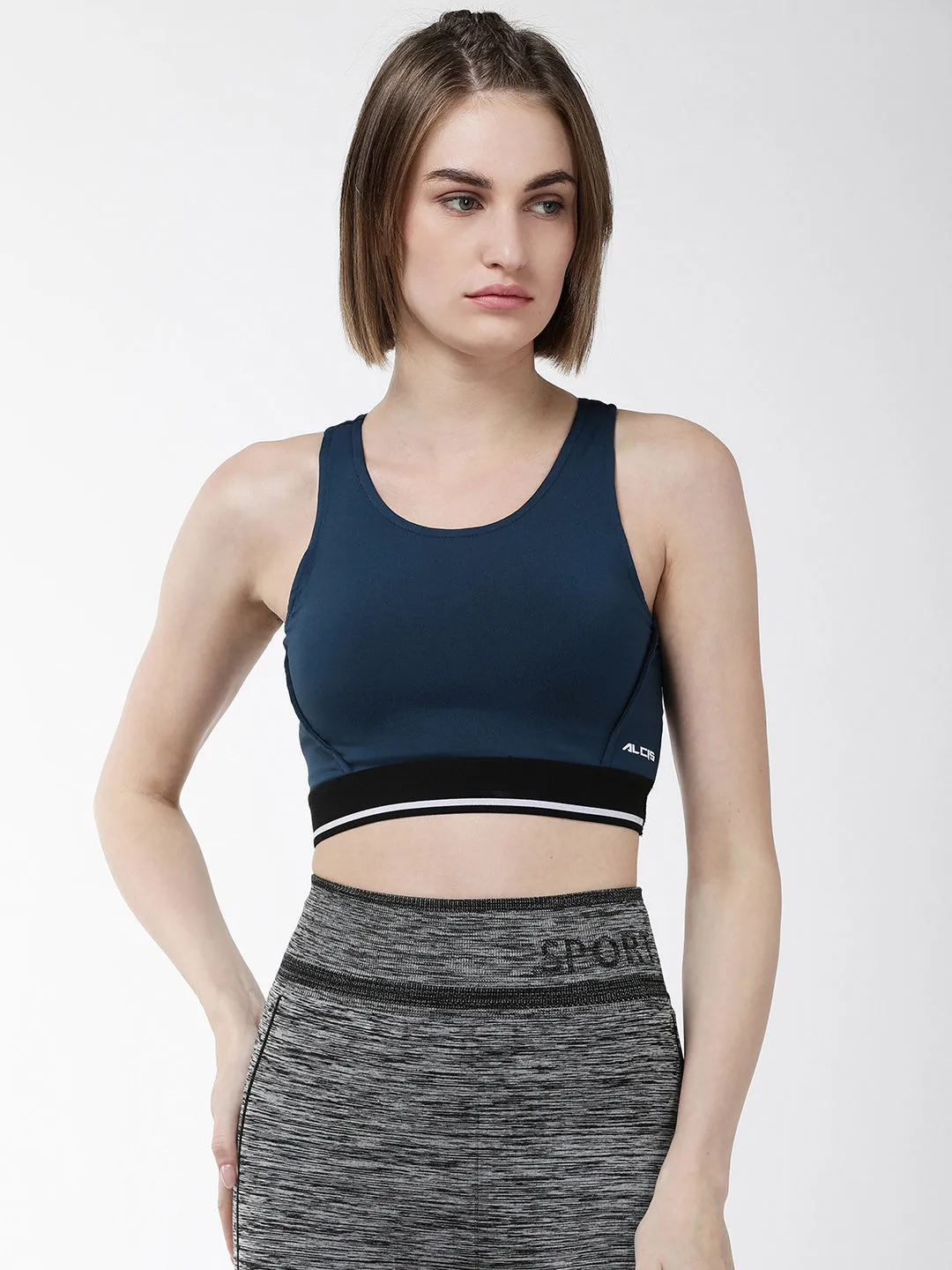 Alcis Women Navy Blue Solid Non-Wired Lightly Padded Training Sports Bra WBRSSRA3572