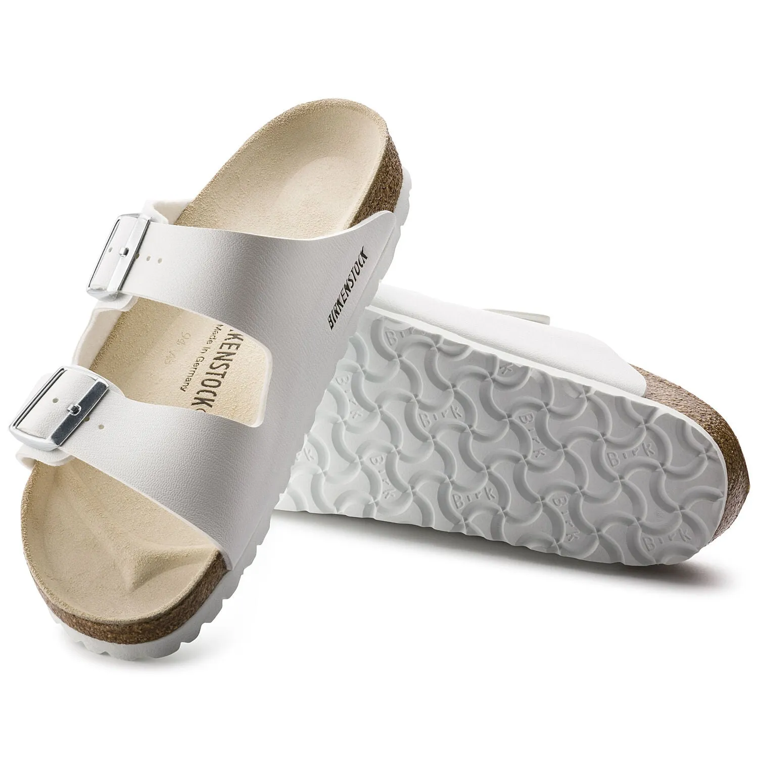Arizona Adult Birko Flor Sandal - White with Silver Buckles