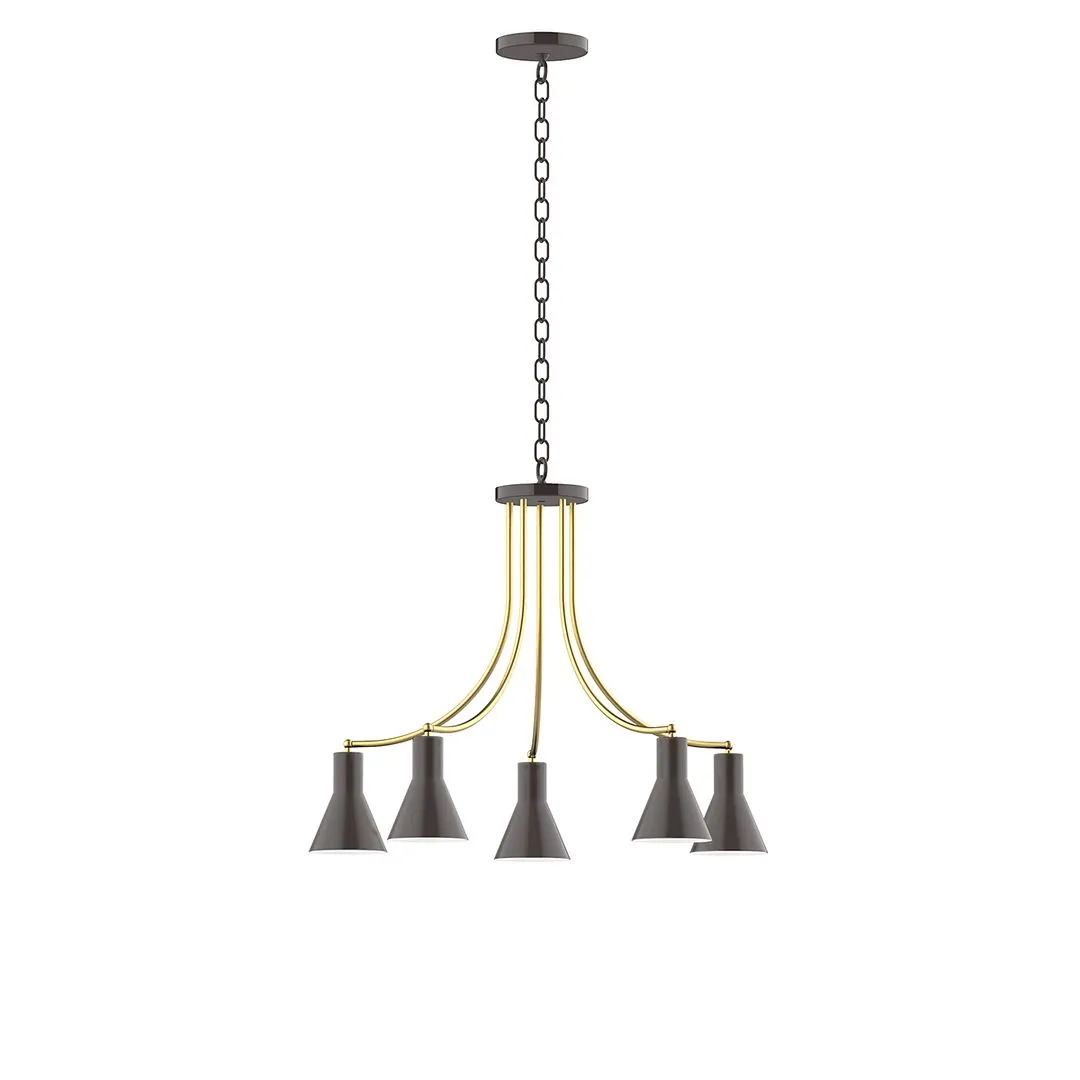 Axis Flare 5-Light LED Chandelier in Architectural Bronze with Brushed Brass Accents