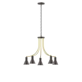 Axis Flare 5-Light LED Chandelier in Architectural Bronze with Brushed Brass Accents