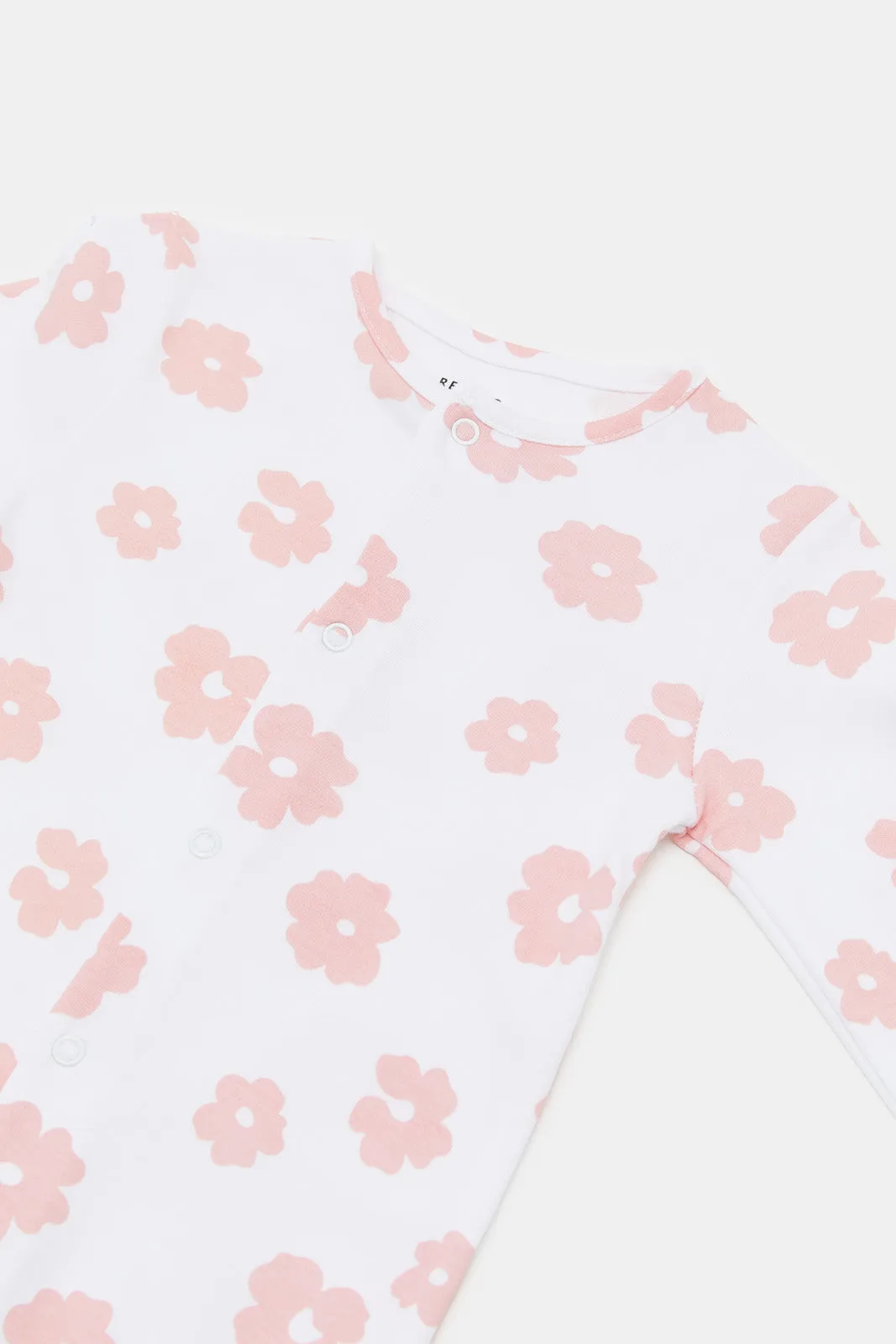 Babies White Floral Printed Sleepsuit