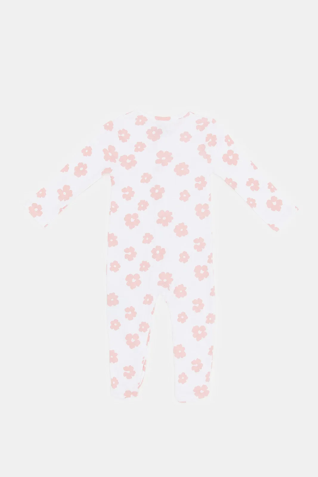 Babies White Floral Printed Sleepsuit