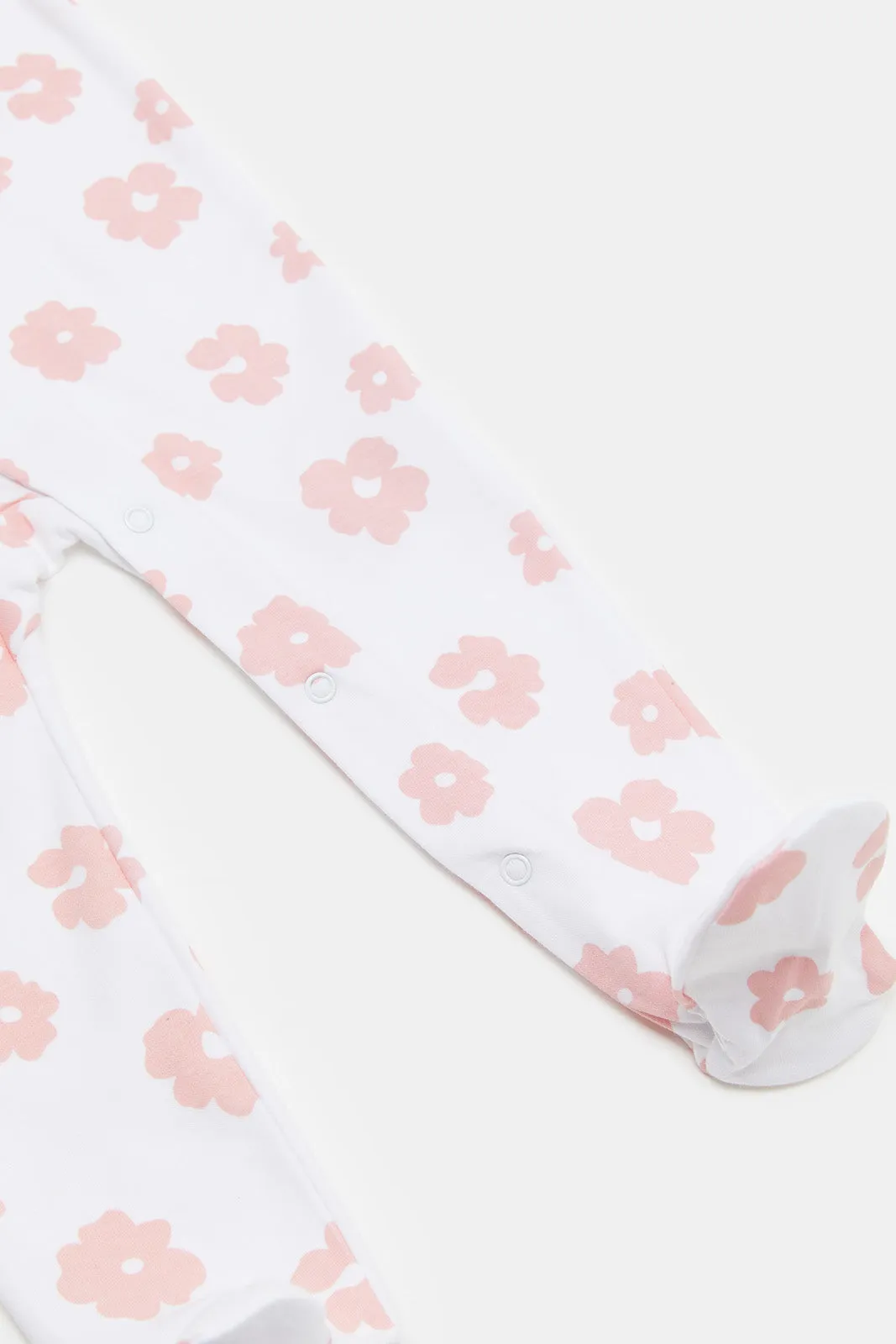 Babies White Floral Printed Sleepsuit