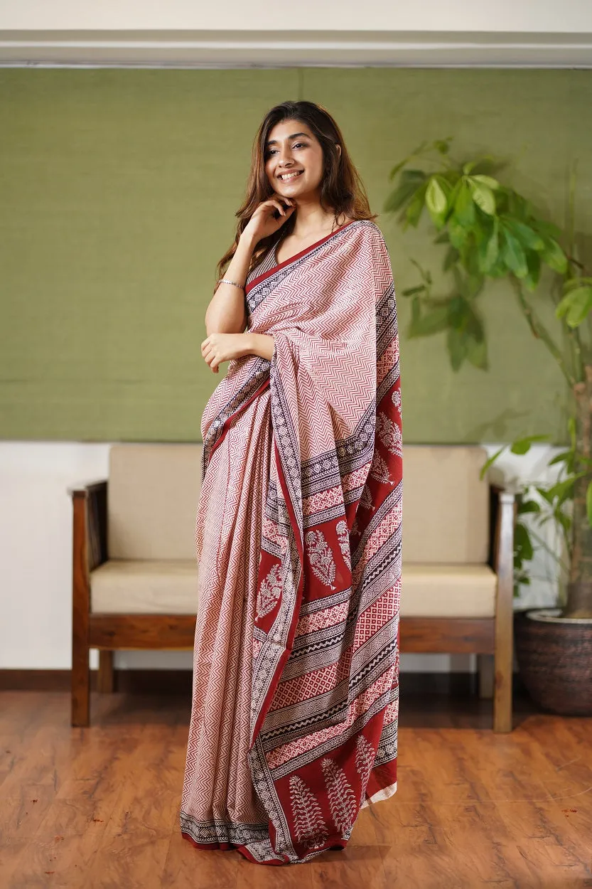 Bagh Hand Block Printed Cotton Saree