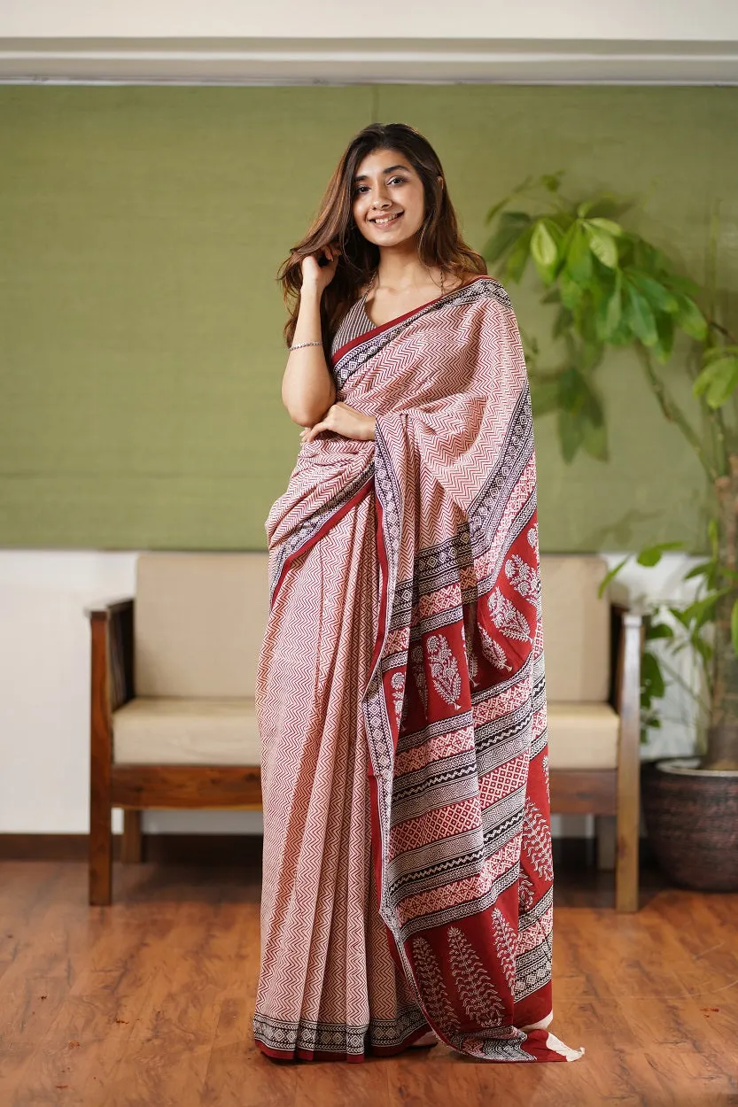 Bagh Hand Block Printed Cotton Saree