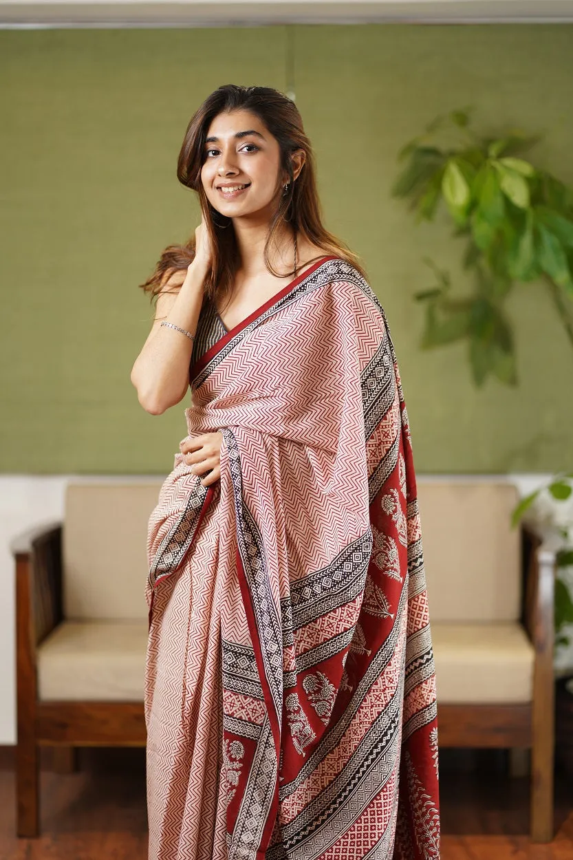 Bagh Hand Block Printed Cotton Saree