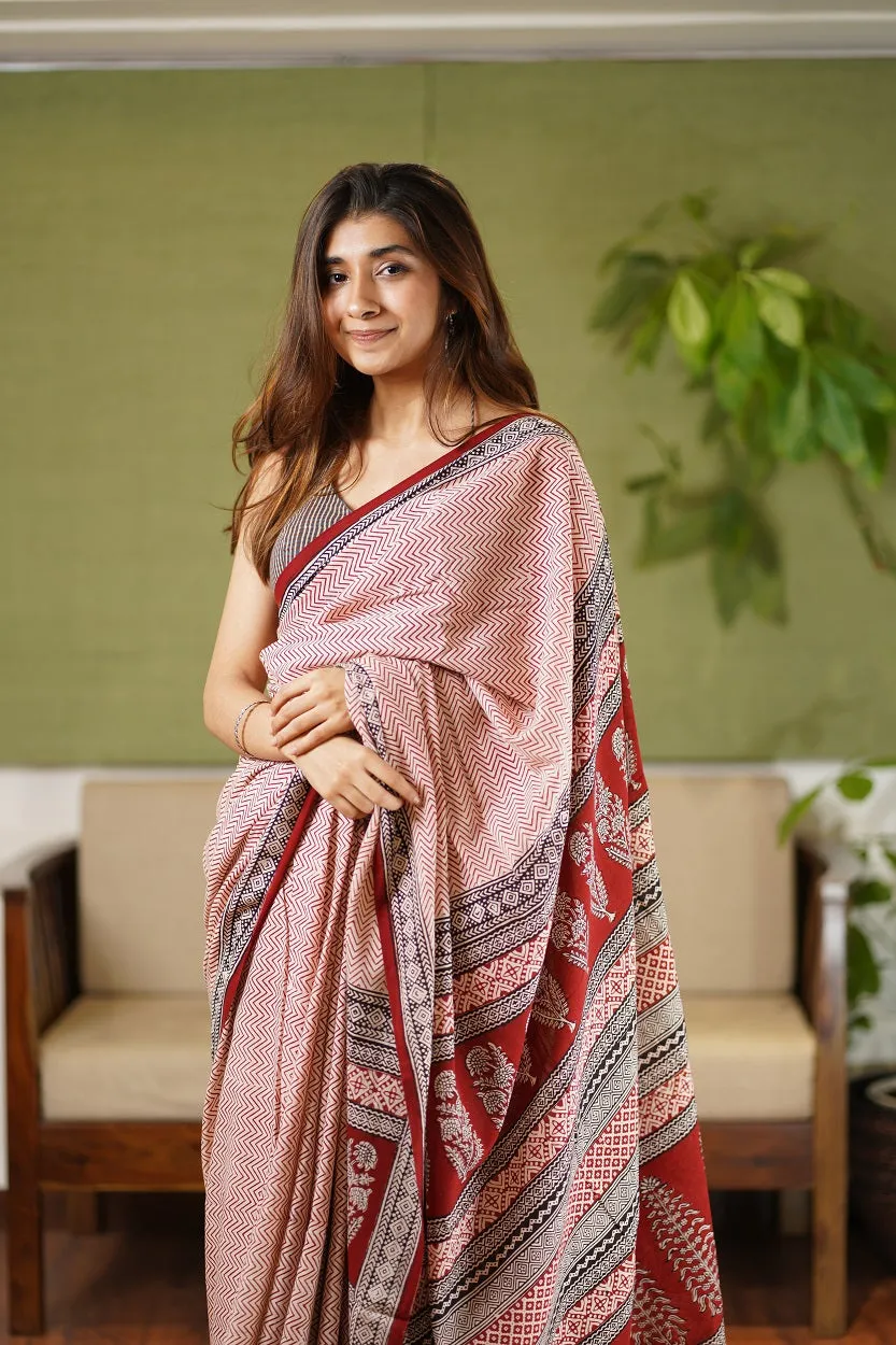 Bagh Hand Block Printed Cotton Saree
