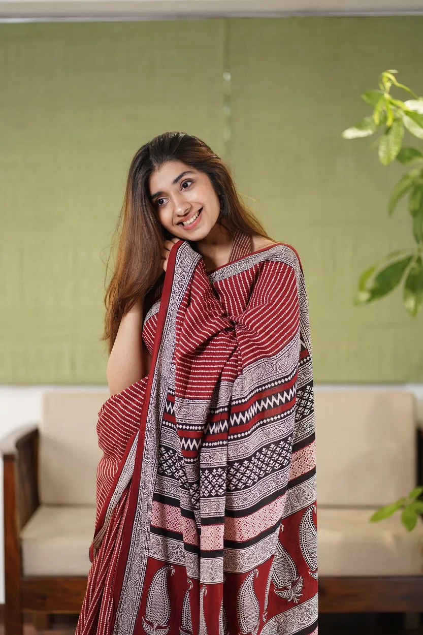 Bagh Hand Block Printed Cotton Saree