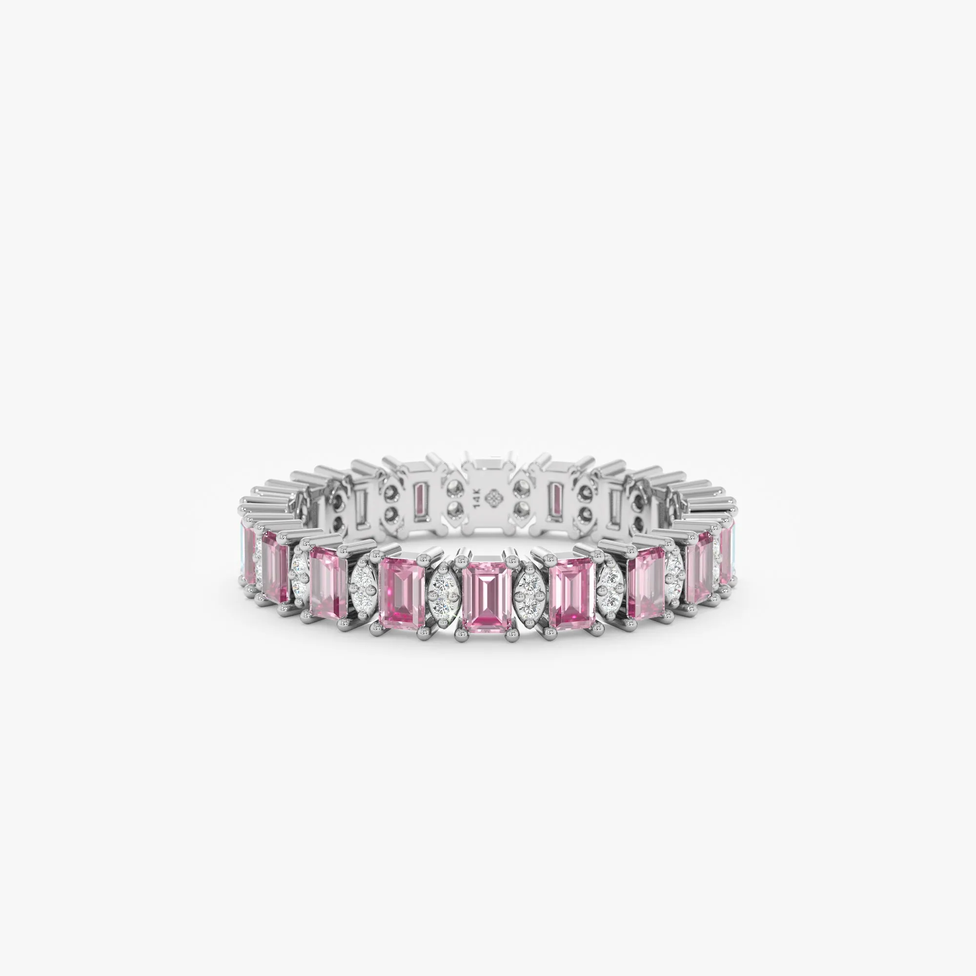 Baguette Pink Sapphire Eternity Ring with Diamonds, Amara