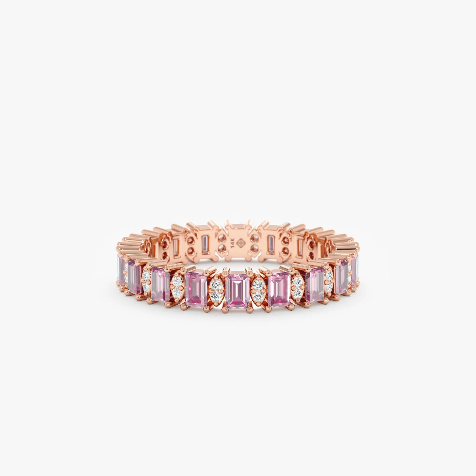 Baguette Pink Sapphire Eternity Ring with Diamonds, Amara