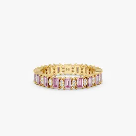 Baguette Pink Sapphire Eternity Ring with Diamonds, Amara