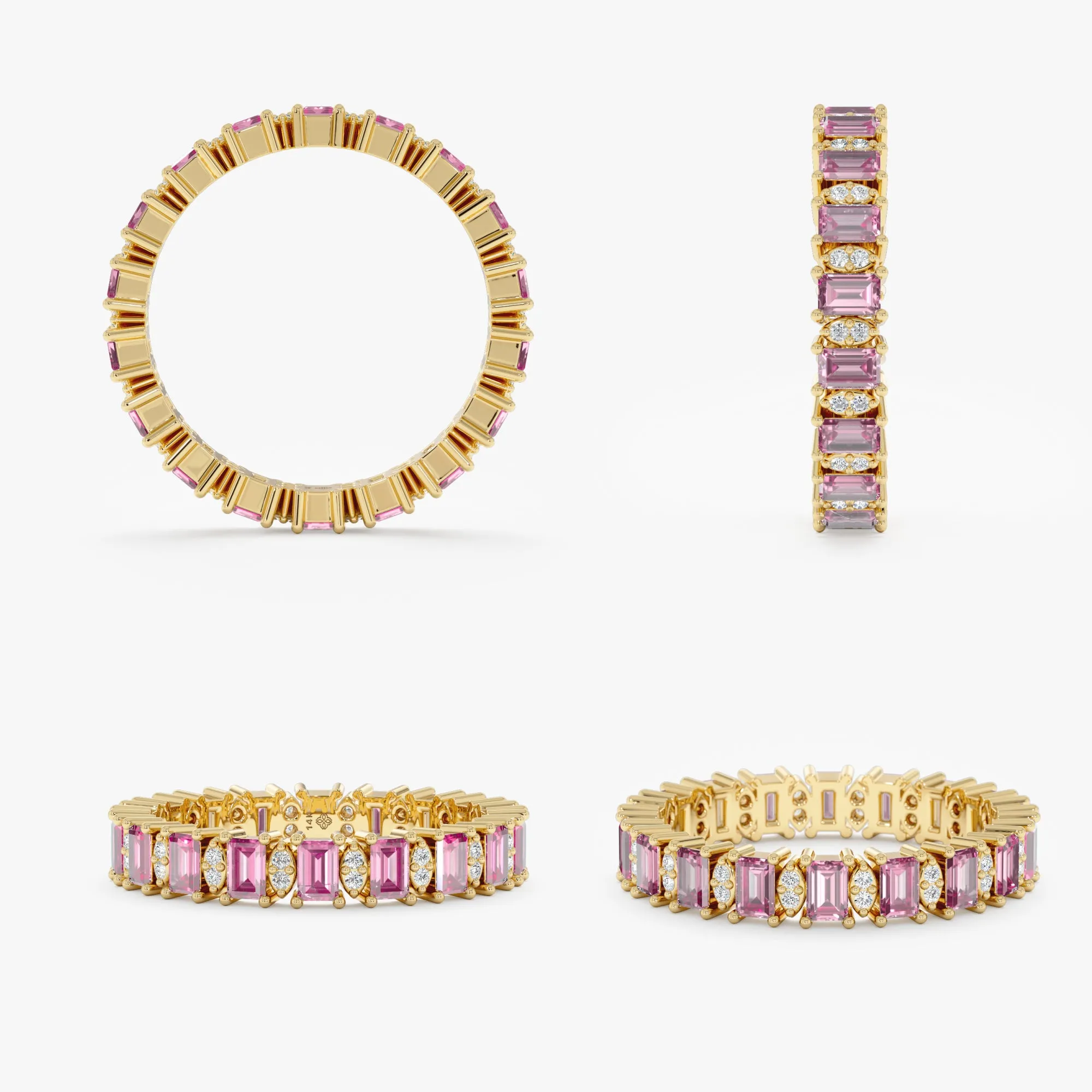 Baguette Pink Sapphire Eternity Ring with Diamonds, Amara