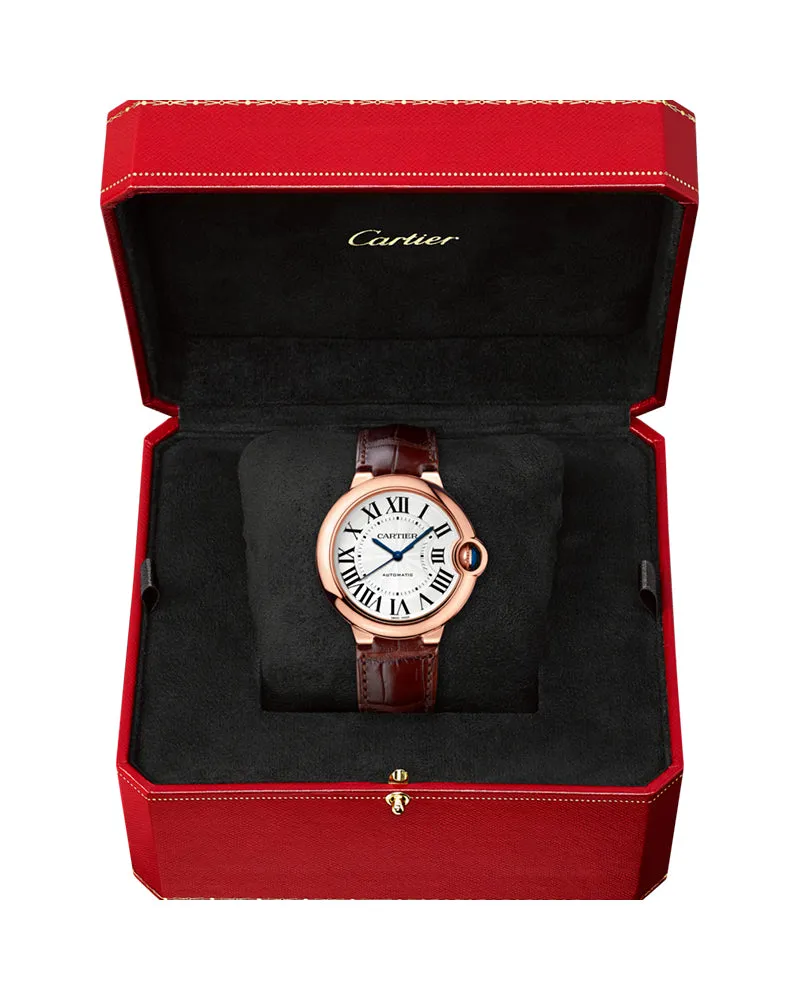 BALLON BLEU DE CARTIER, 36 MM, ROSE GOLD, LEATHER, SAPPHIRE