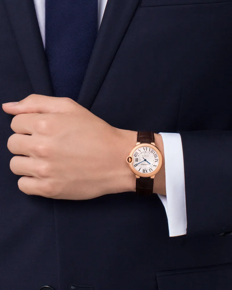 BALLON BLEU DE CARTIER, 36 MM, ROSE GOLD, LEATHER, SAPPHIRE