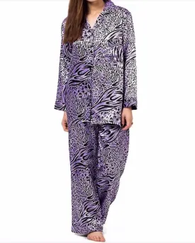 Black & Purple Tiger Print Pajama Set Nightwear