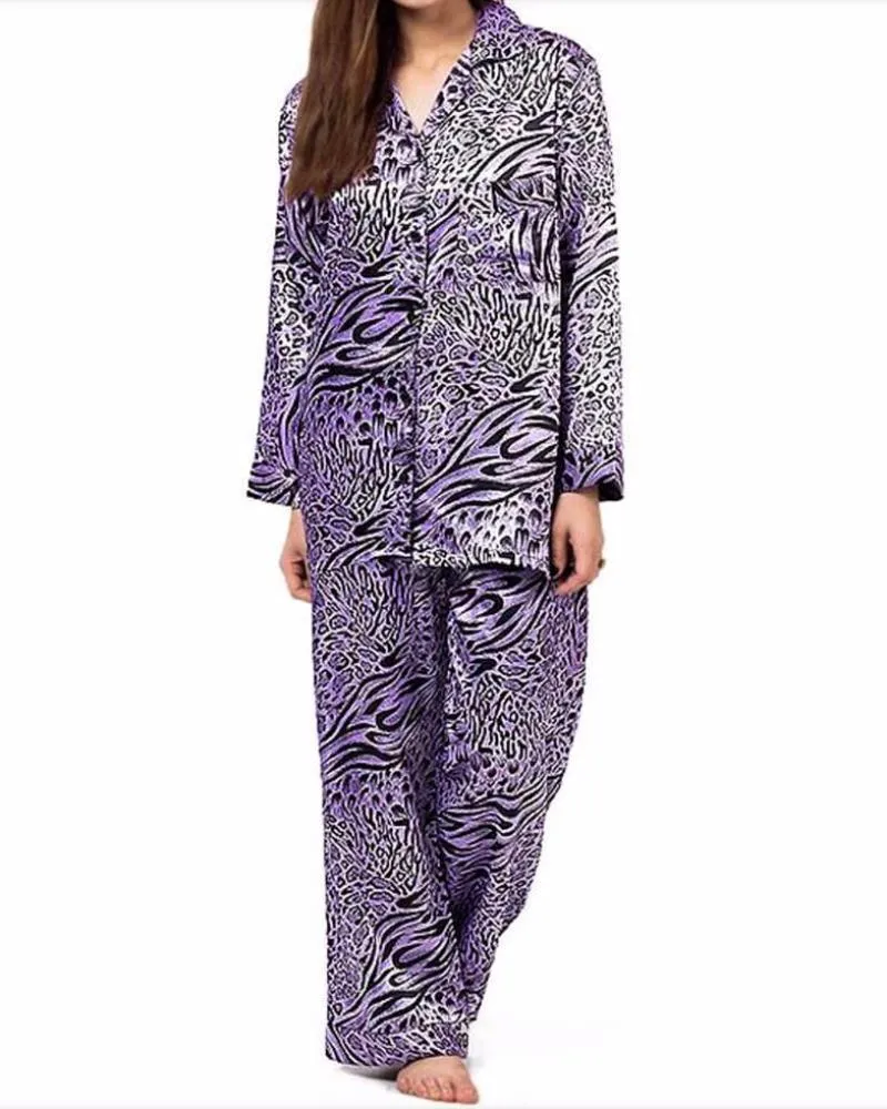 Black & Purple Tiger Print Pajama Set Nightwear