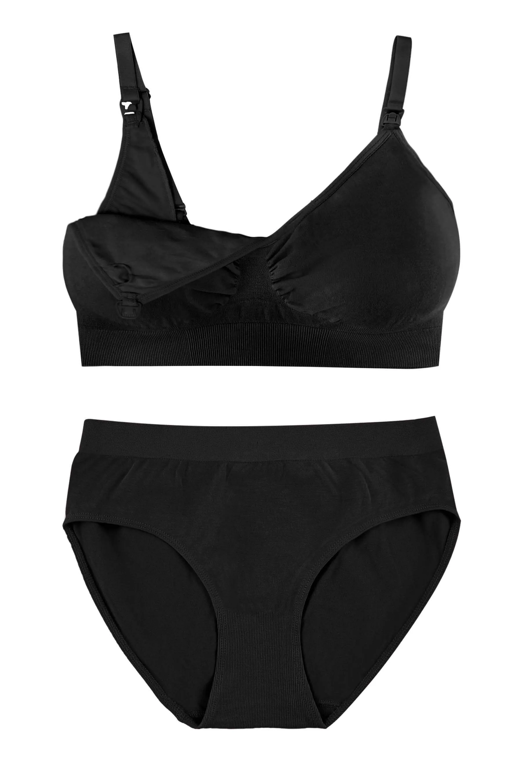 Black Bamboo Nursing Bra   High Cut Undies Set With FREE Eco-Friendly Reusable Nursing Pads