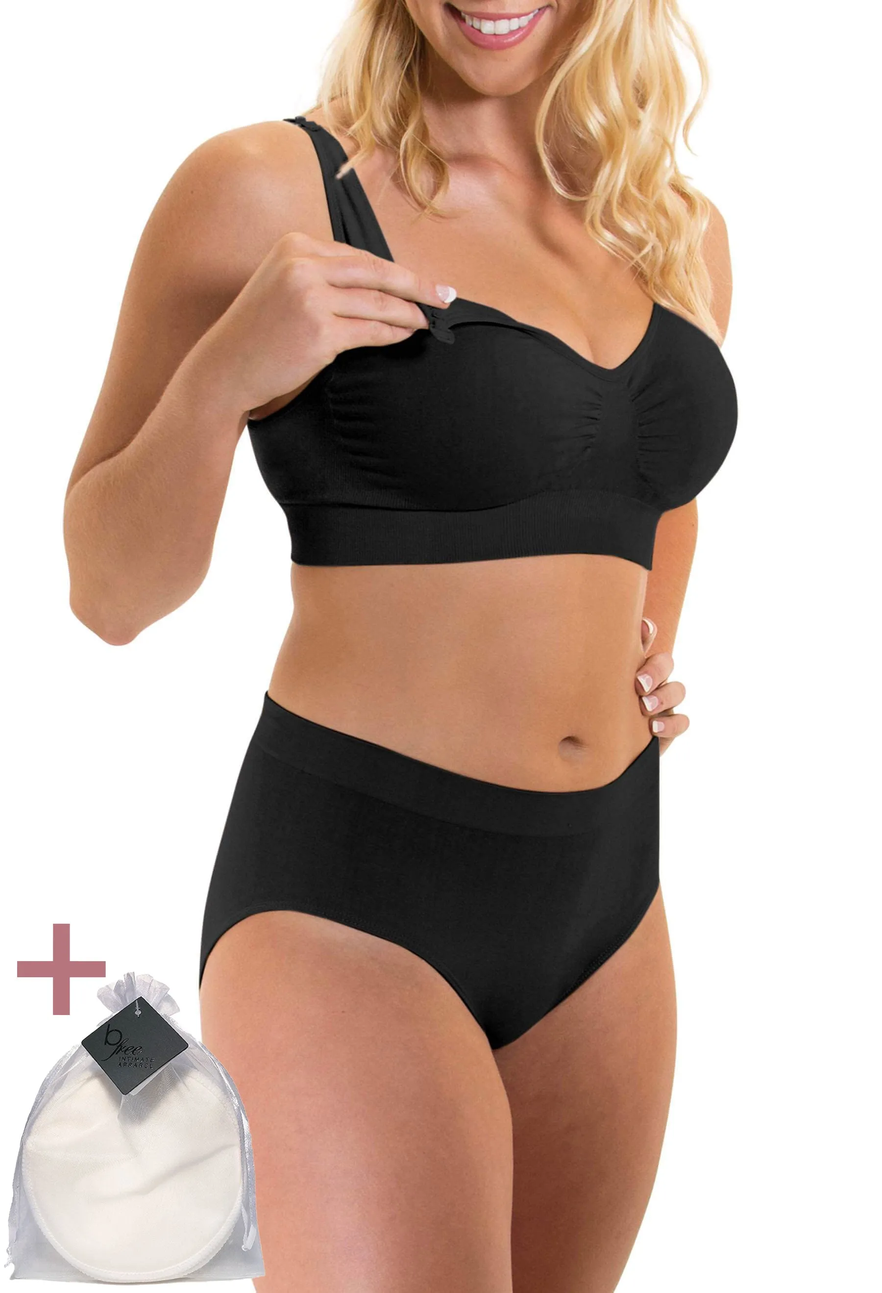 Black Bamboo Nursing Bra   High Cut Undies Set With FREE Eco-Friendly Reusable Nursing Pads