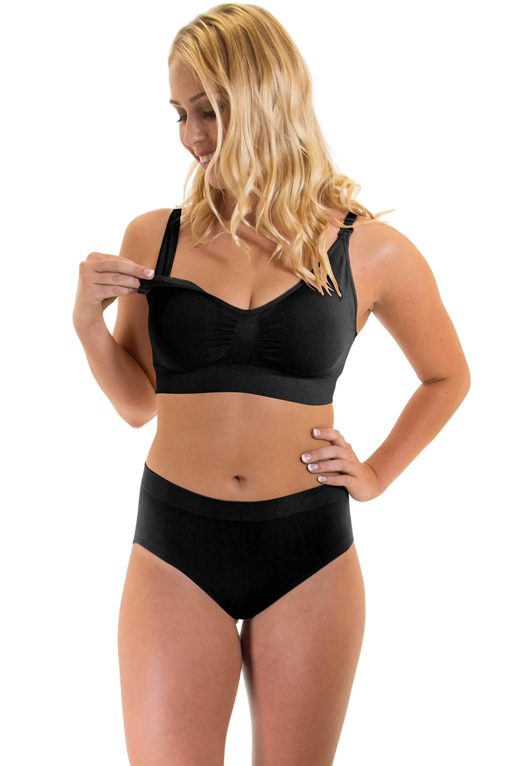 Black Bamboo Nursing Bra   High Cut Undies Set With FREE Eco-Friendly Reusable Nursing Pads