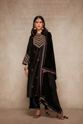 Black Raw Silk Palazzo Set