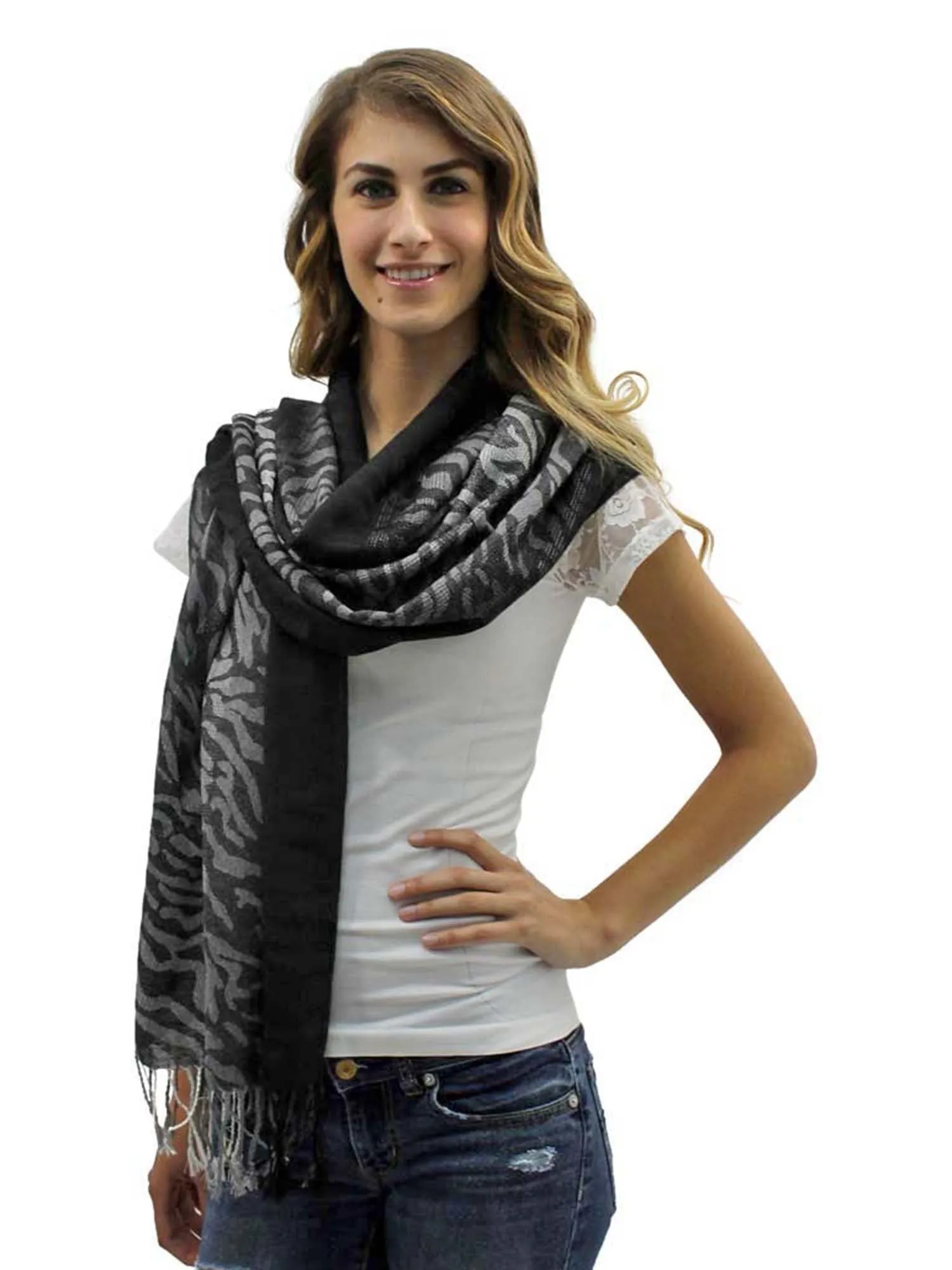 Black Tiger Striped Pashmina Shawl
