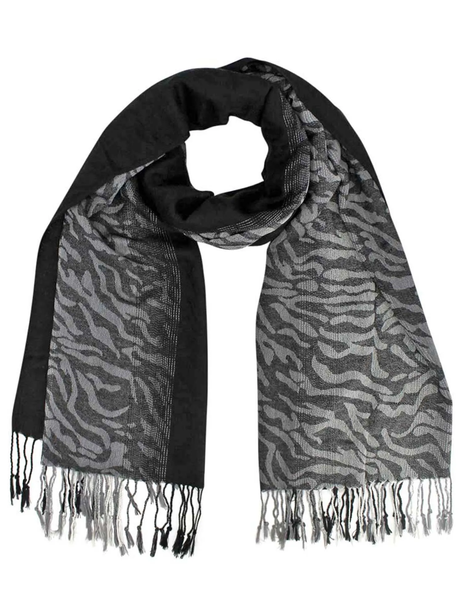 Black Tiger Striped Pashmina Shawl